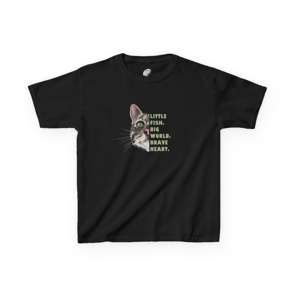 Kids Tee — "Little Fish. Big World. Brave Heart." Flounder Graphic