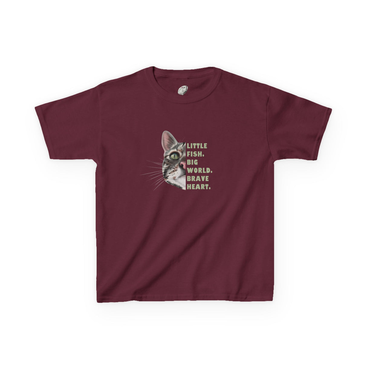 Kids Tee — "Little Fish. Big World. Brave Heart." Flounder Graphic