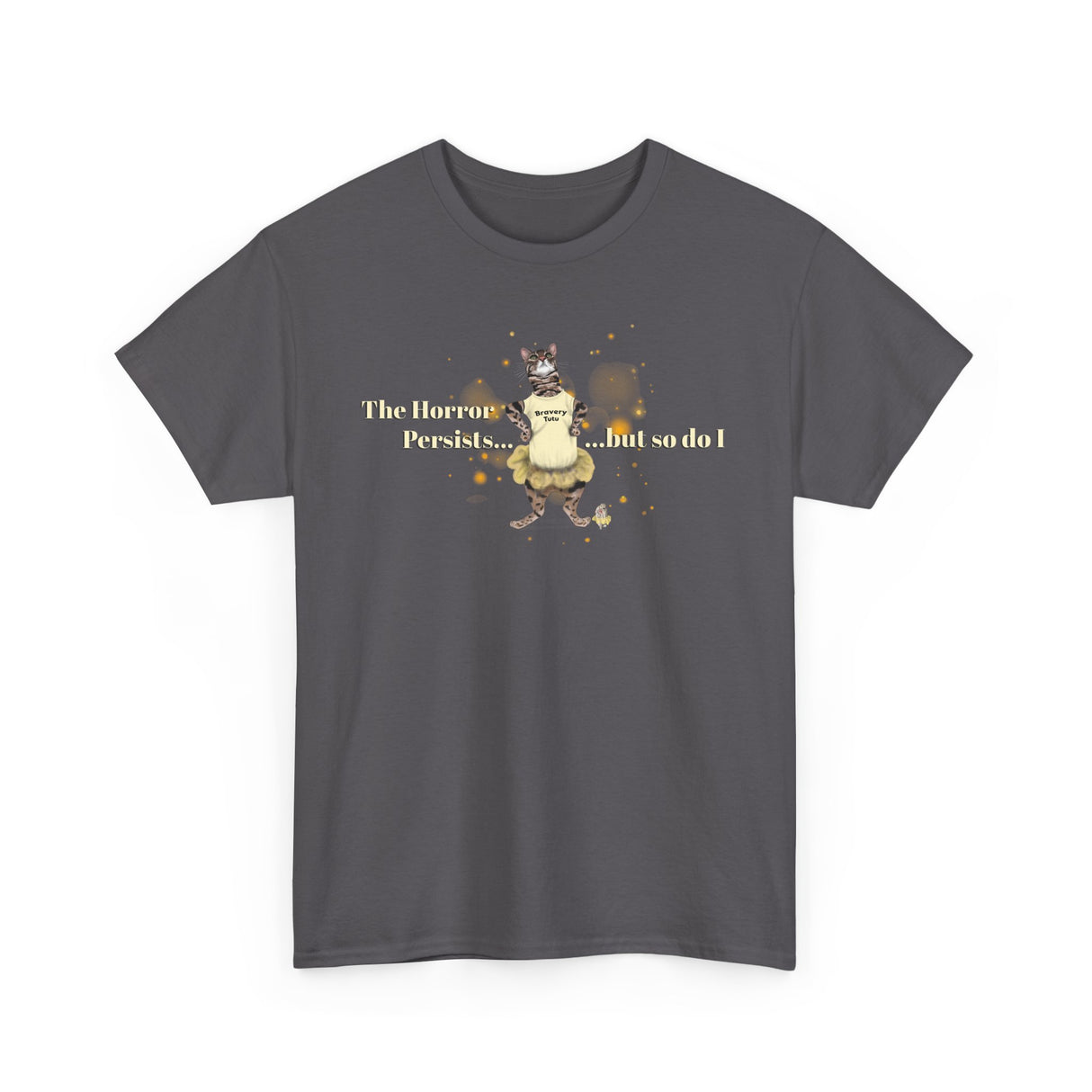 Unisex Heavy Cotton Tee - Bravery Tutu design featuring Flounder with Mouse Toy by her side