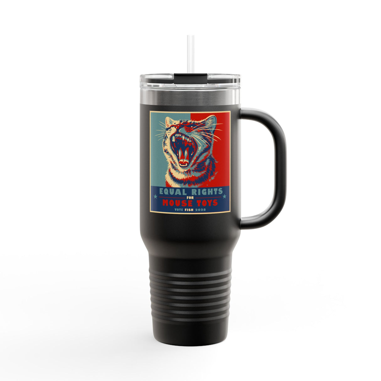 Insulated Travel Mug — "Vote Fish 2028" Funny Political Campaign Design Featuring Flounder the Purrmaid