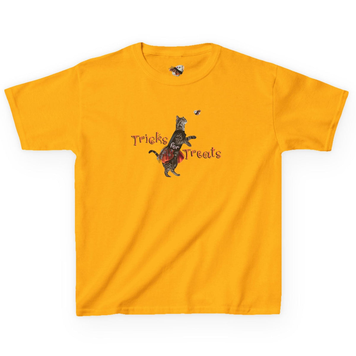 Kids Tee - "Tricks for Treats" Flounder Halloween Ballet Tee, shown in Gold