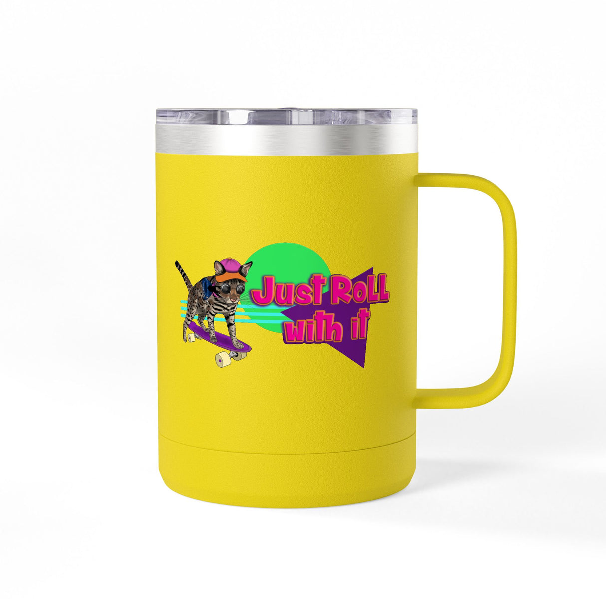 Coffee Mug Tumbler - Just Roll with it Flounder the Purrmaid Design by Nina, 15oz