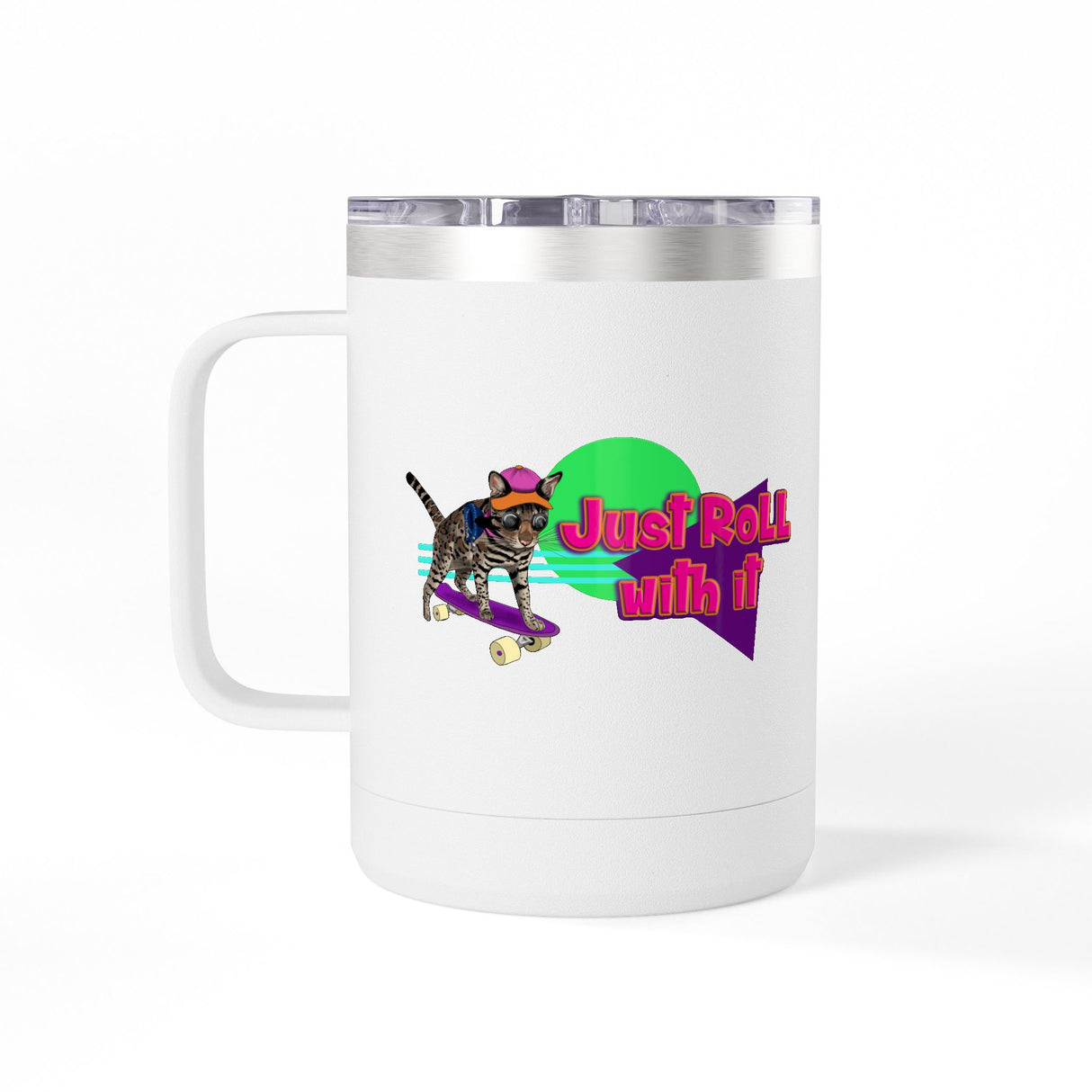 Coffee Mug Tumbler - Just Roll with it Flounder the Purrmaid Design by Nina, 15oz