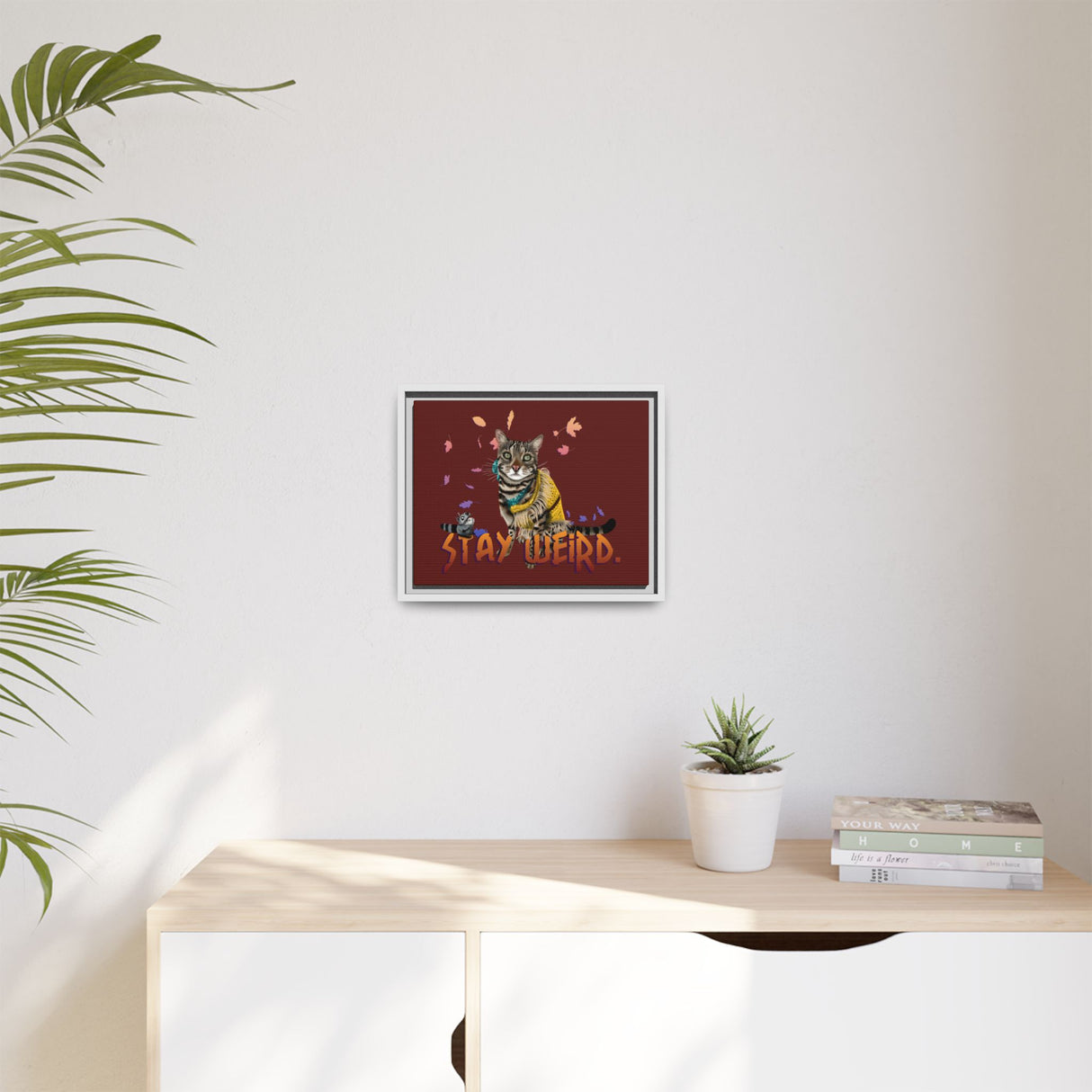 Stay Weird Matte Canvas Print — Flocahontas & Mouse Toy (Framed)