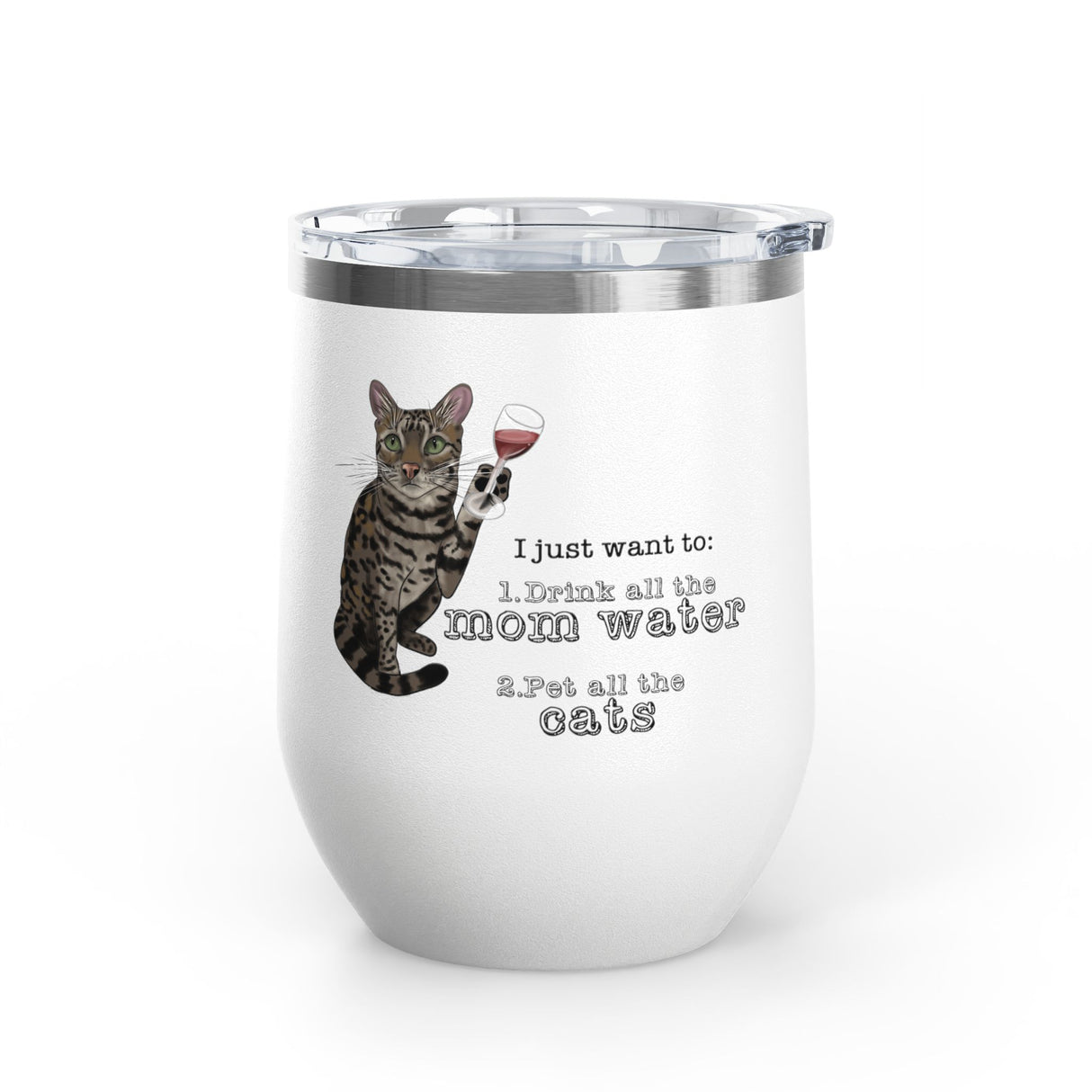Flounder the Talking Cat Wine Tumbler – "I just want to drink all the mom water" 12oz
