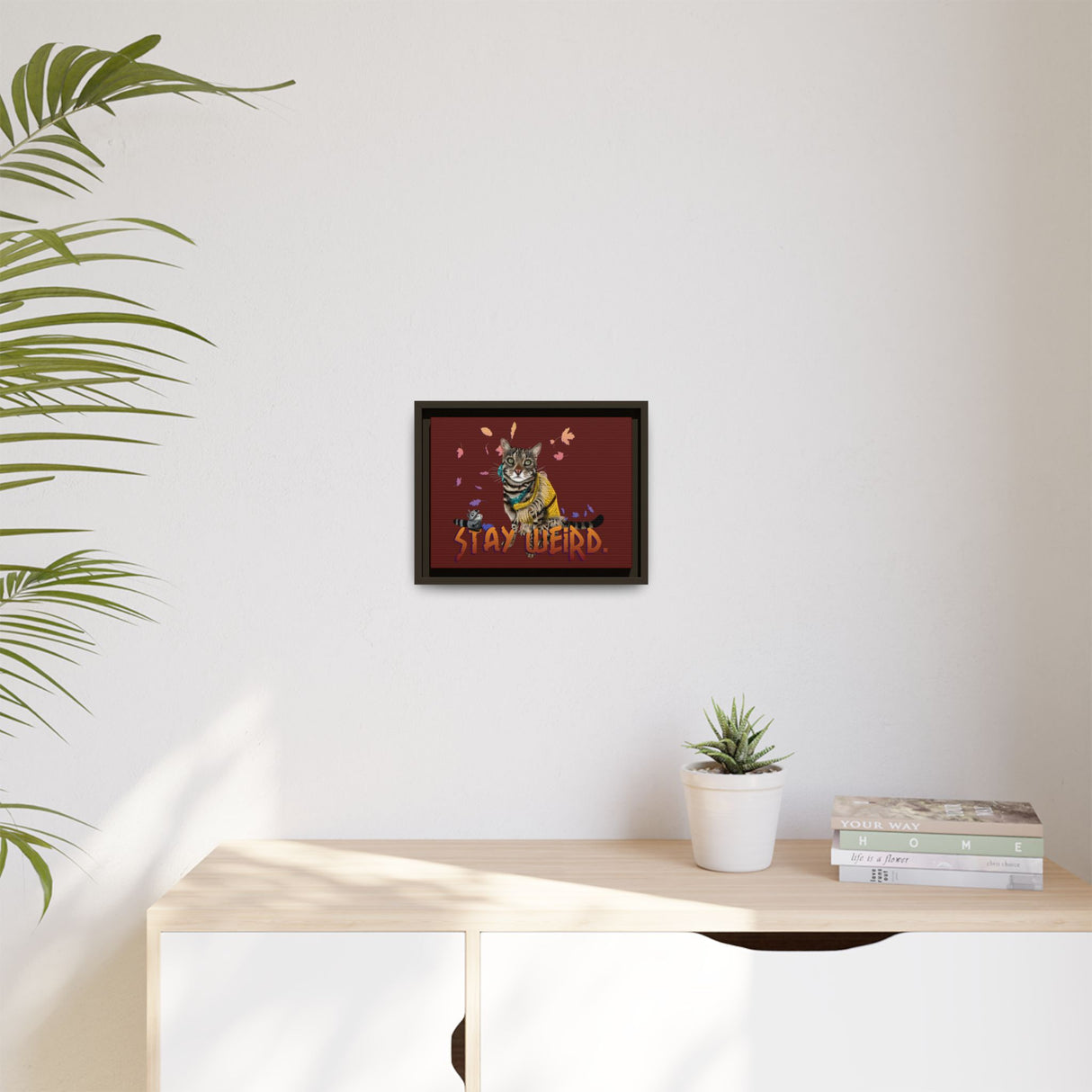 Stay Weird Matte Canvas Print — Flocahontas & Mouse Toy (Framed)