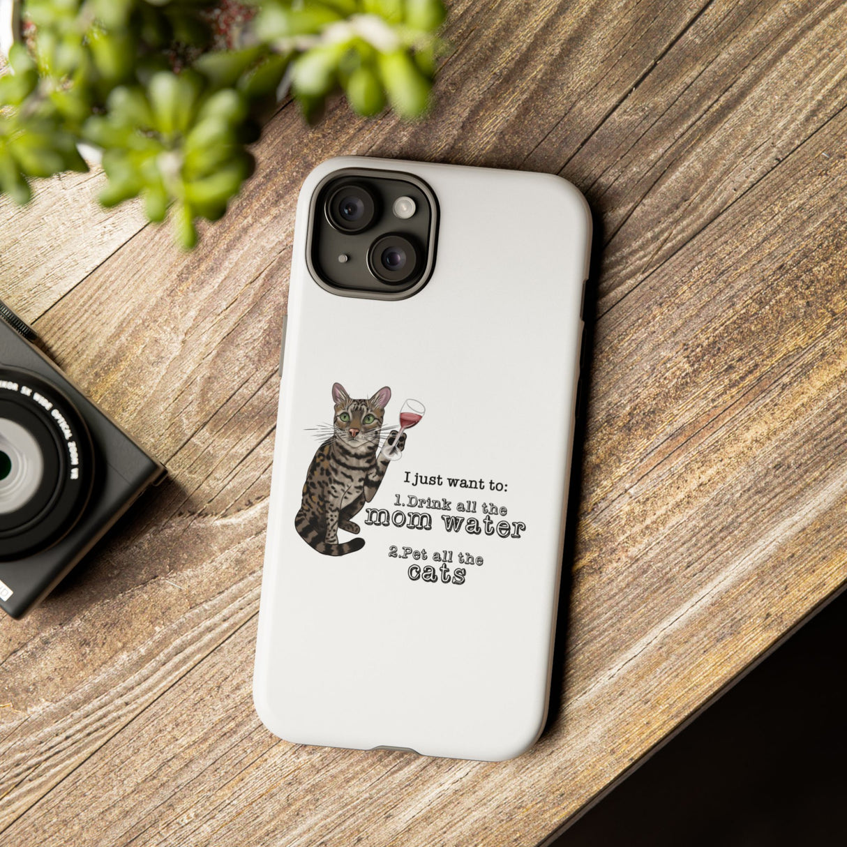 Flounder the Talking Cat Wine Glass Phone Case – "II just want to drink all the mom water"