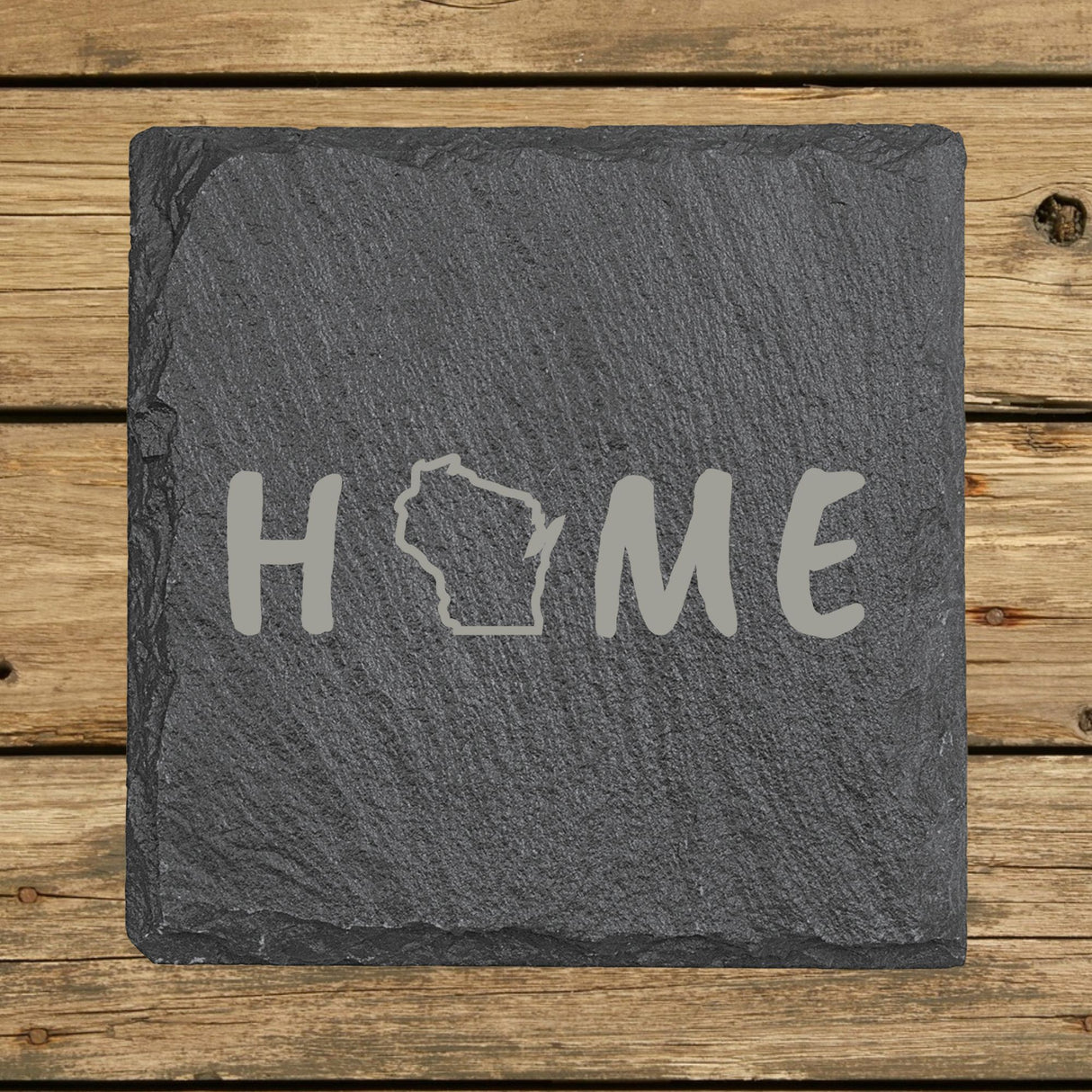 Wisconsin Slate Coaster Set – Engraved Natural Stone (Set of 4)