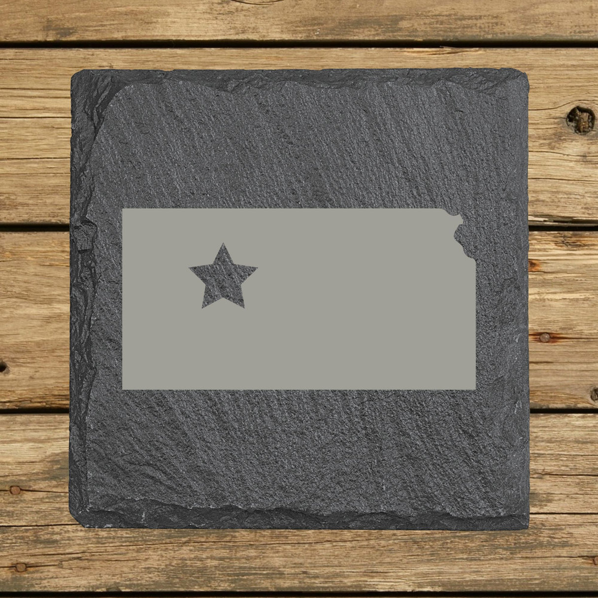 Kansas Slate Coaster Set – Engraved Natural Stone (Set of 4)