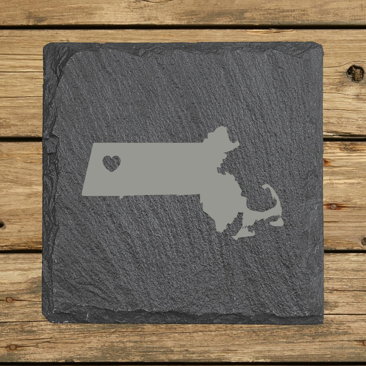 Massachusetts Slate Coaster Set – Engraved Natural Stone (Set of 4)