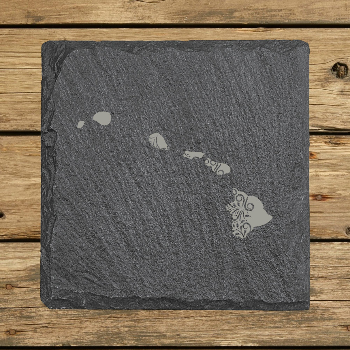 Hawaii Slate Coaster Set – Engraved Natural Stone (Set of 4)