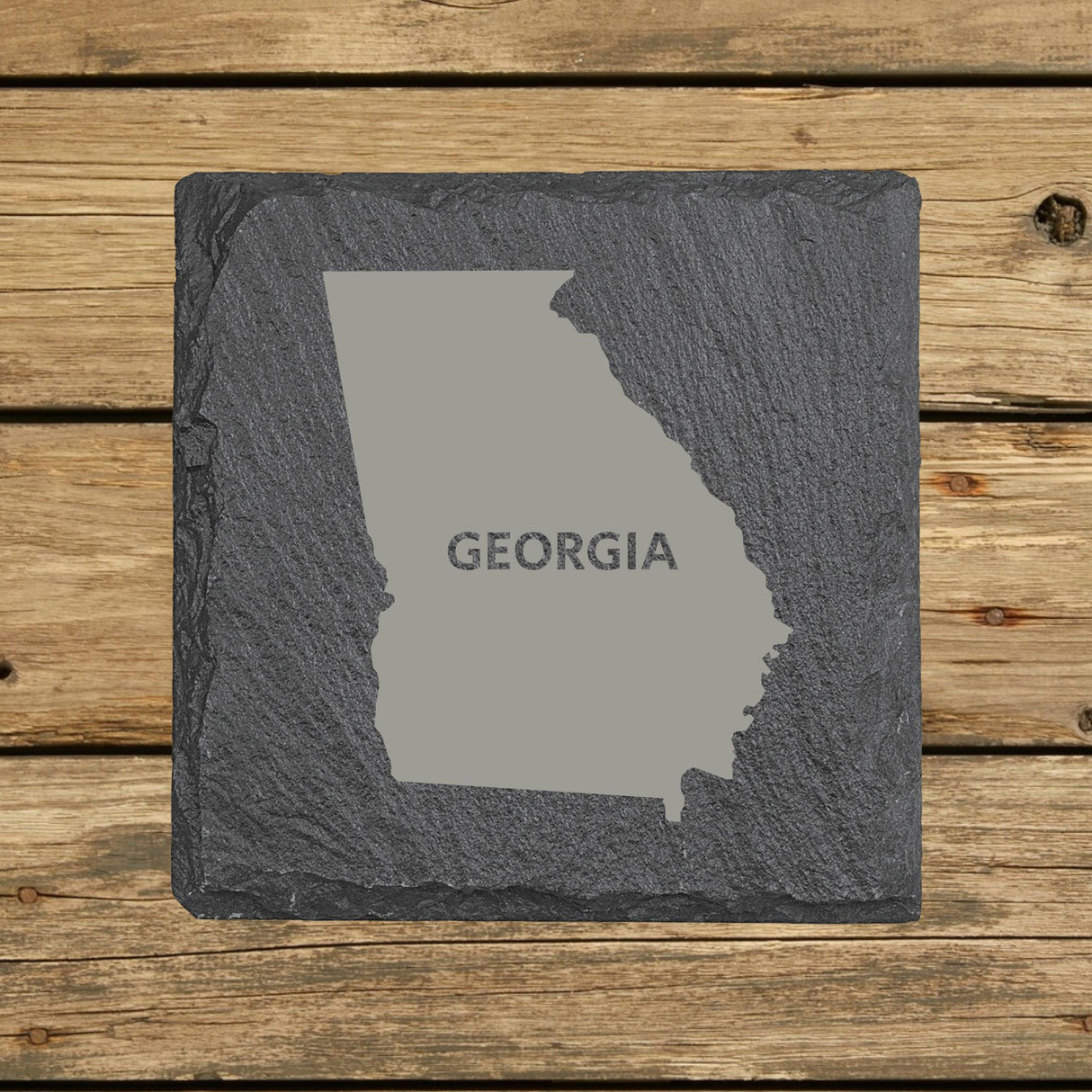 Georgia Slate Coaster Set – Engraved Natural Stone (Set of 4)