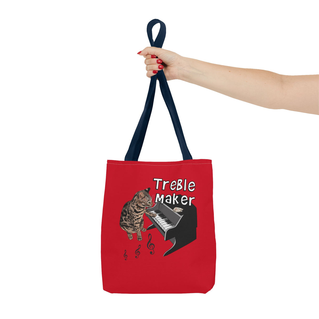 Tote Bag: Treble Maker Design by Nina featuring Flounder the Purrmaid Playing Piano for Mouse Toy