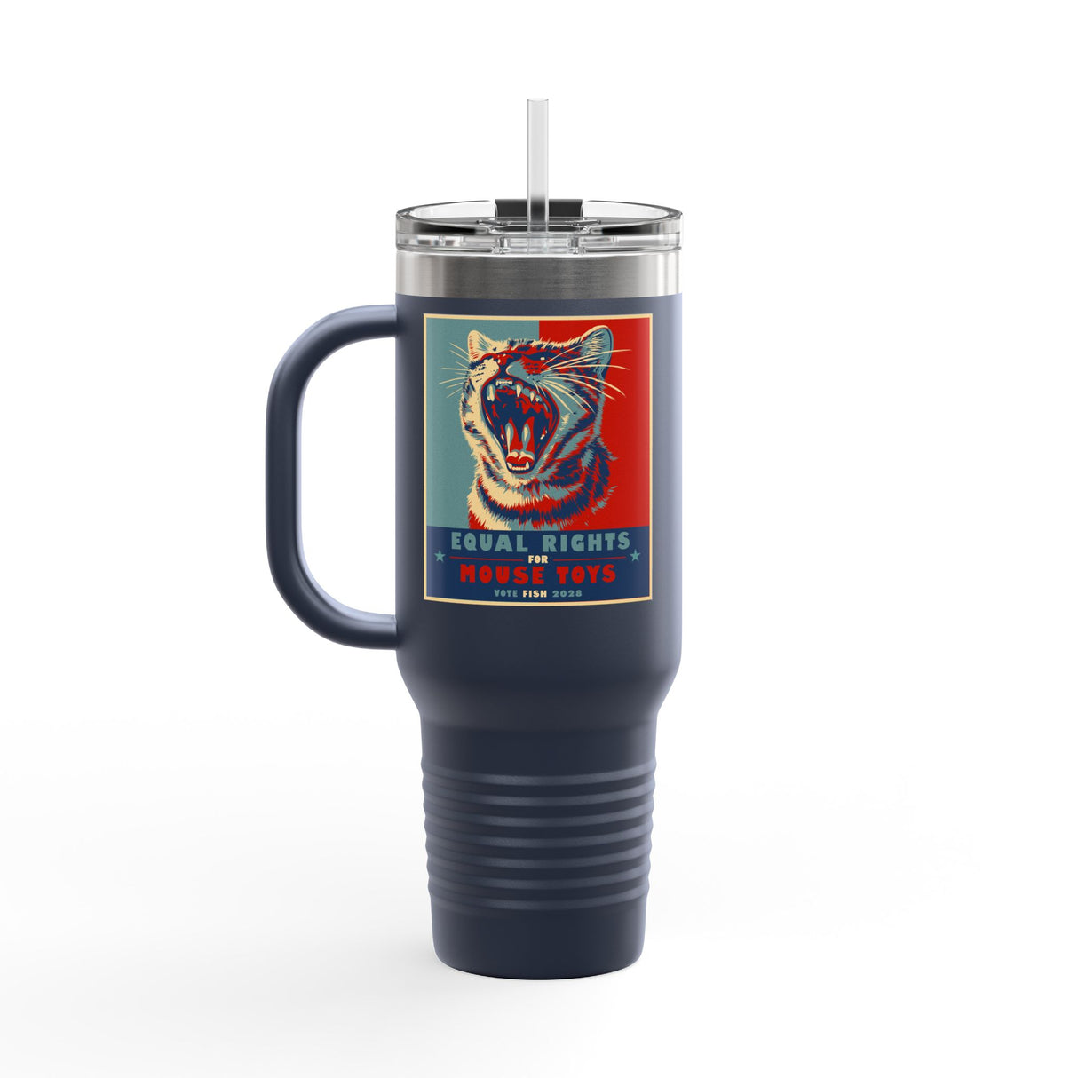 Insulated Travel Mug — "Vote Fish 2028" Funny Political Campaign Design Featuring Flounder the Purrmaid