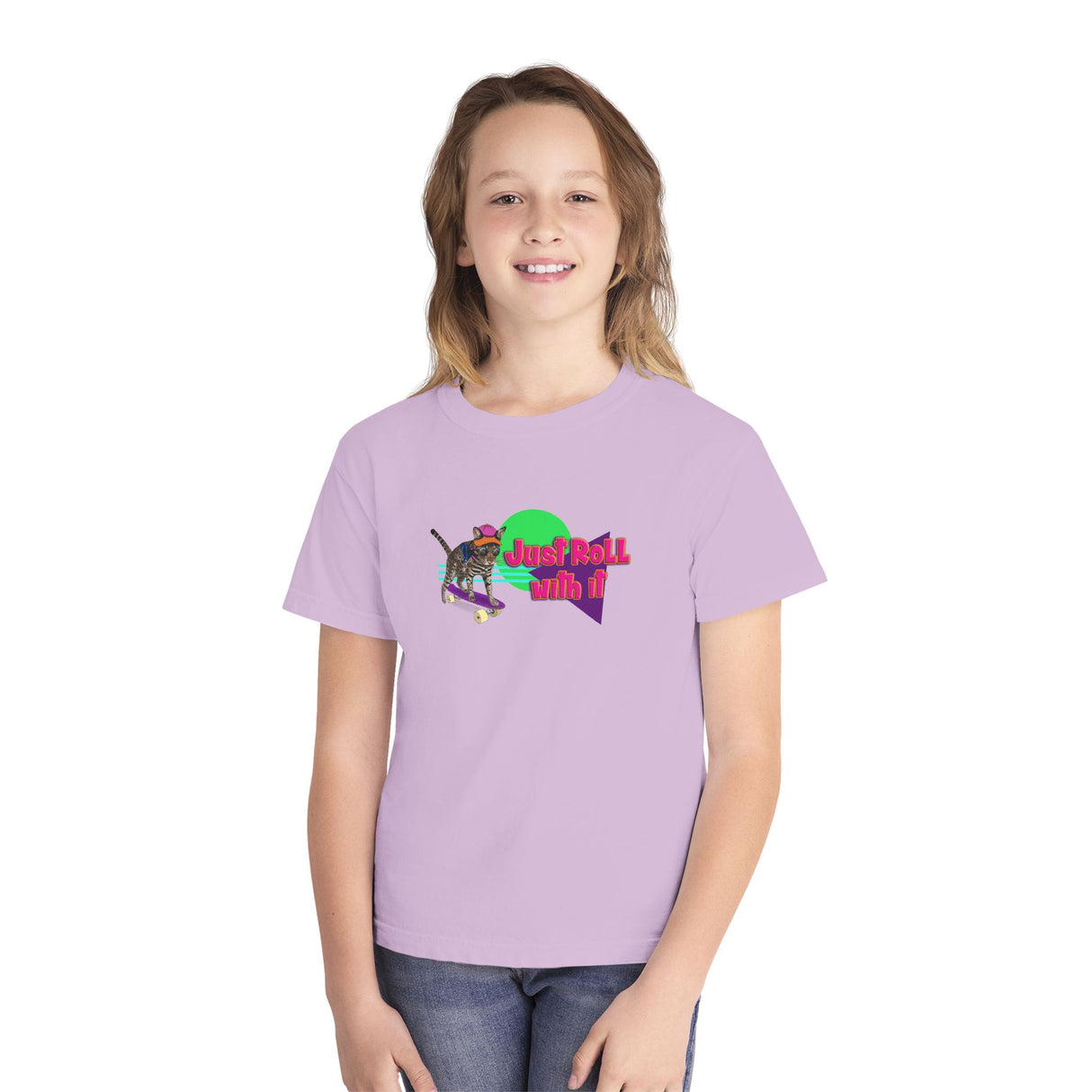 Youth Tee - Just Roll with it Flounder the Purrmaid Skateboard Design by Nina