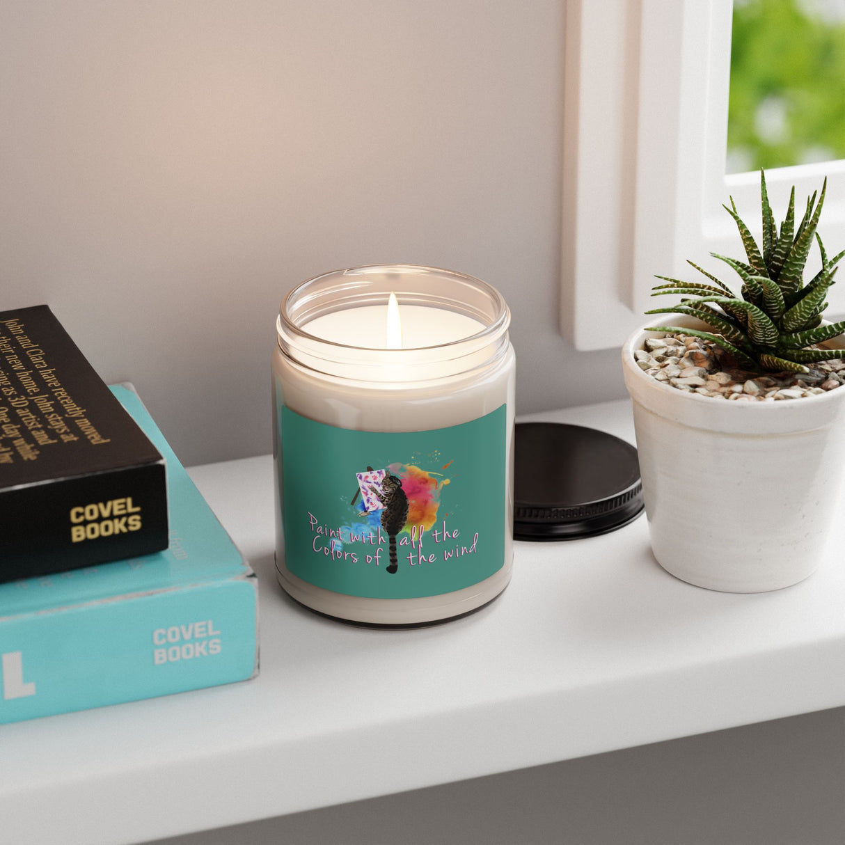 “Paint With All the Colors of the Wind” Soy Candle — Flounder the Purrcasso Art Scented Candle (9oz)