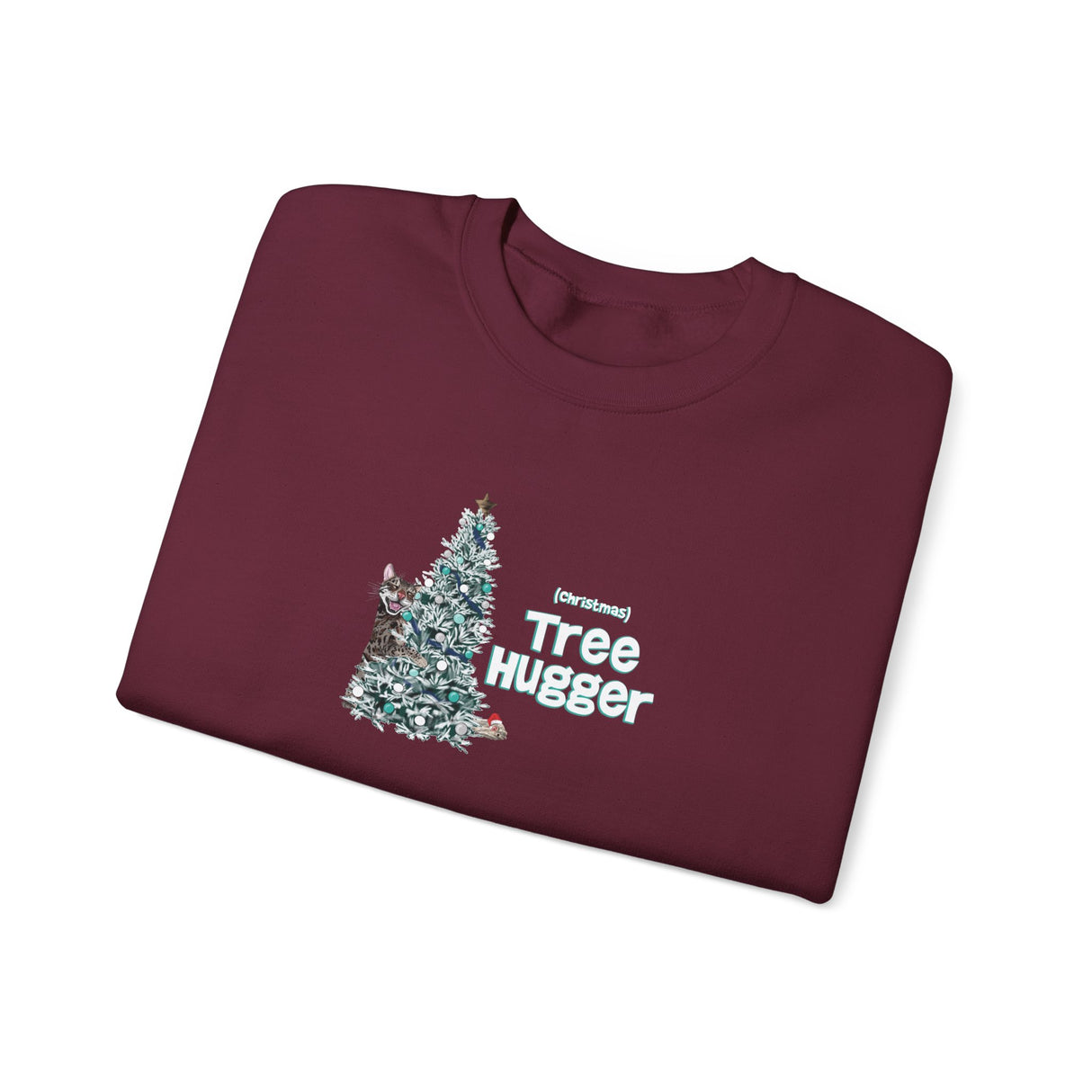Crewneck Sweatshirt Christmas Tree Hugger Flounder the Purrmaid Design