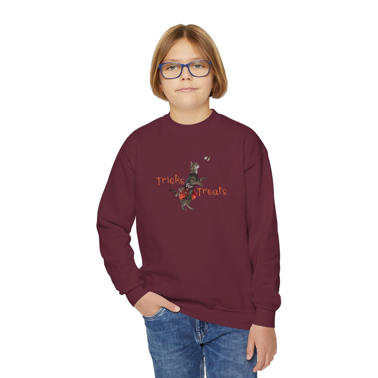 Tricks for Treats Youth Crewneck Sweatshirt — Flounder in Halloween Bravery Tutu Ballet Design