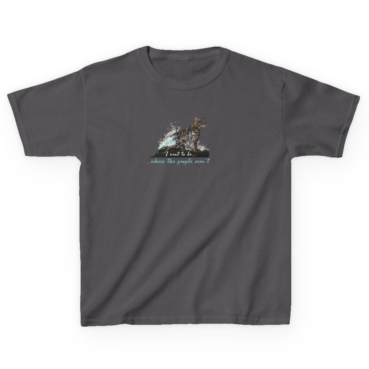 Kids Tee - "I Want to Be Where the People Aren't" Purrmaid Flounder Splash, shown in Charcoal