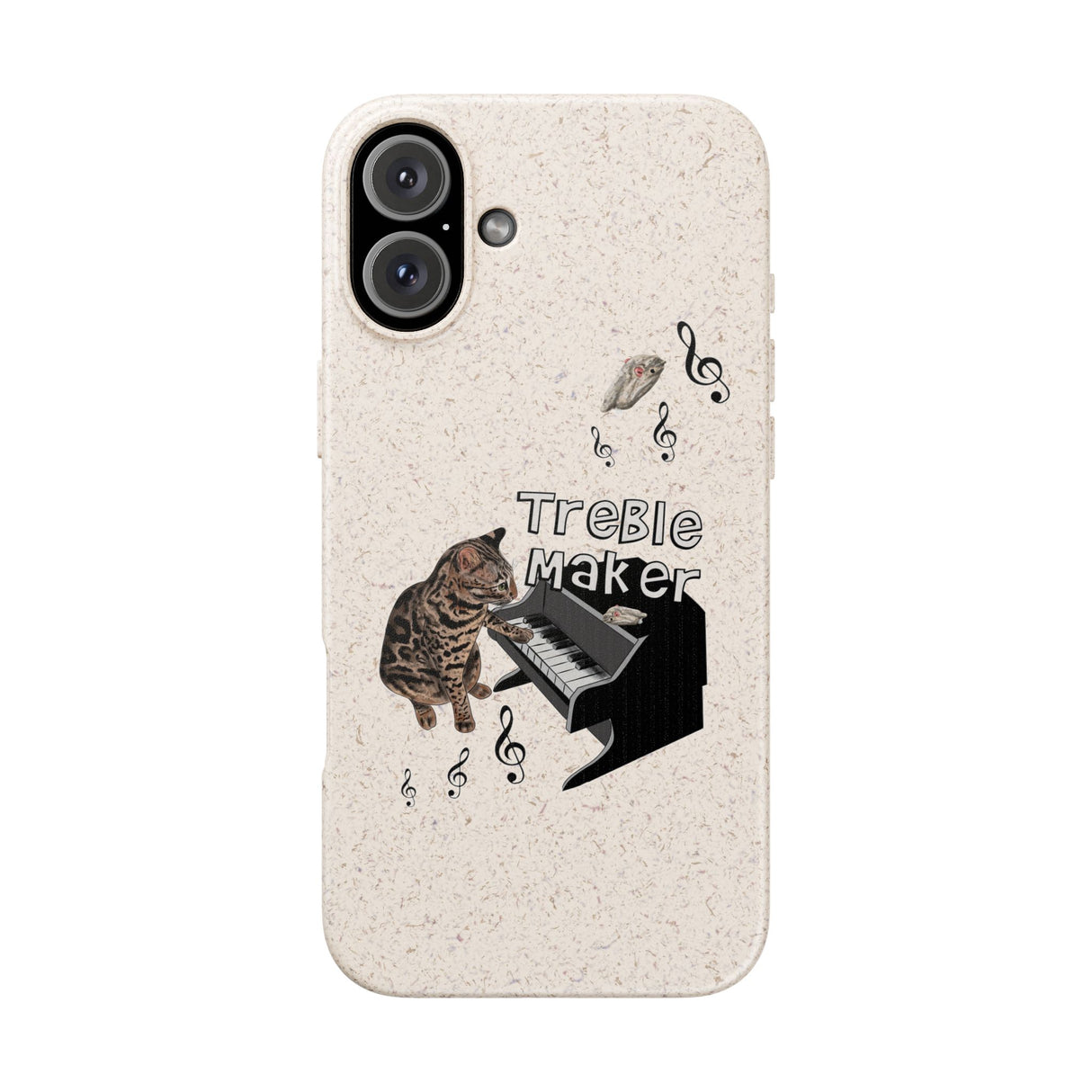 Phone case - Treble Maker Hand Drawn Design by Flounder's Mom, Nina Featuring Flounder the Purrmaid Playing Piano for Mouse Toy