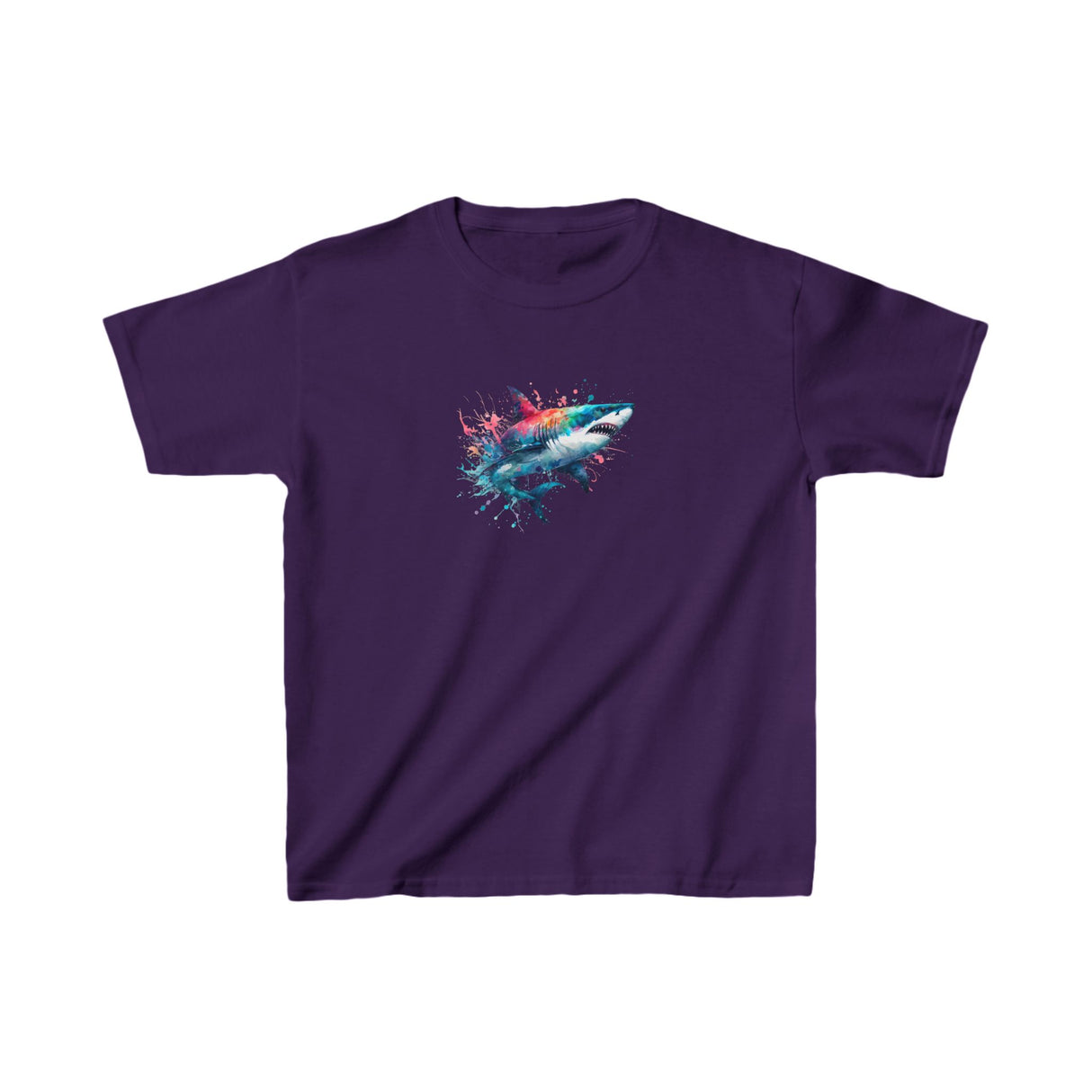 Colorful Shark Kids Tee - Watercolor Youth Shirt for Boys and Girls
