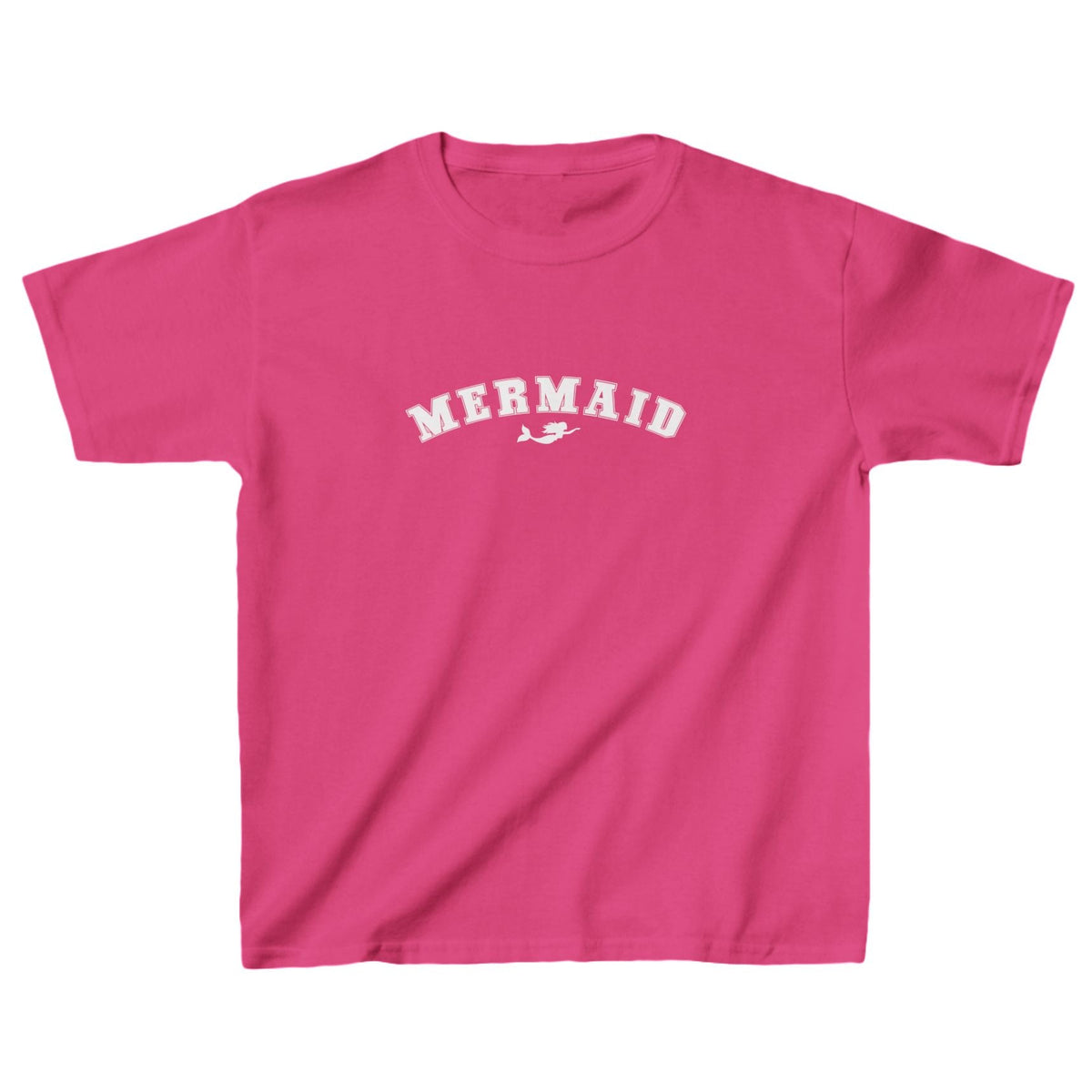 Mermaid collegiate lettering kids tee in heliconia