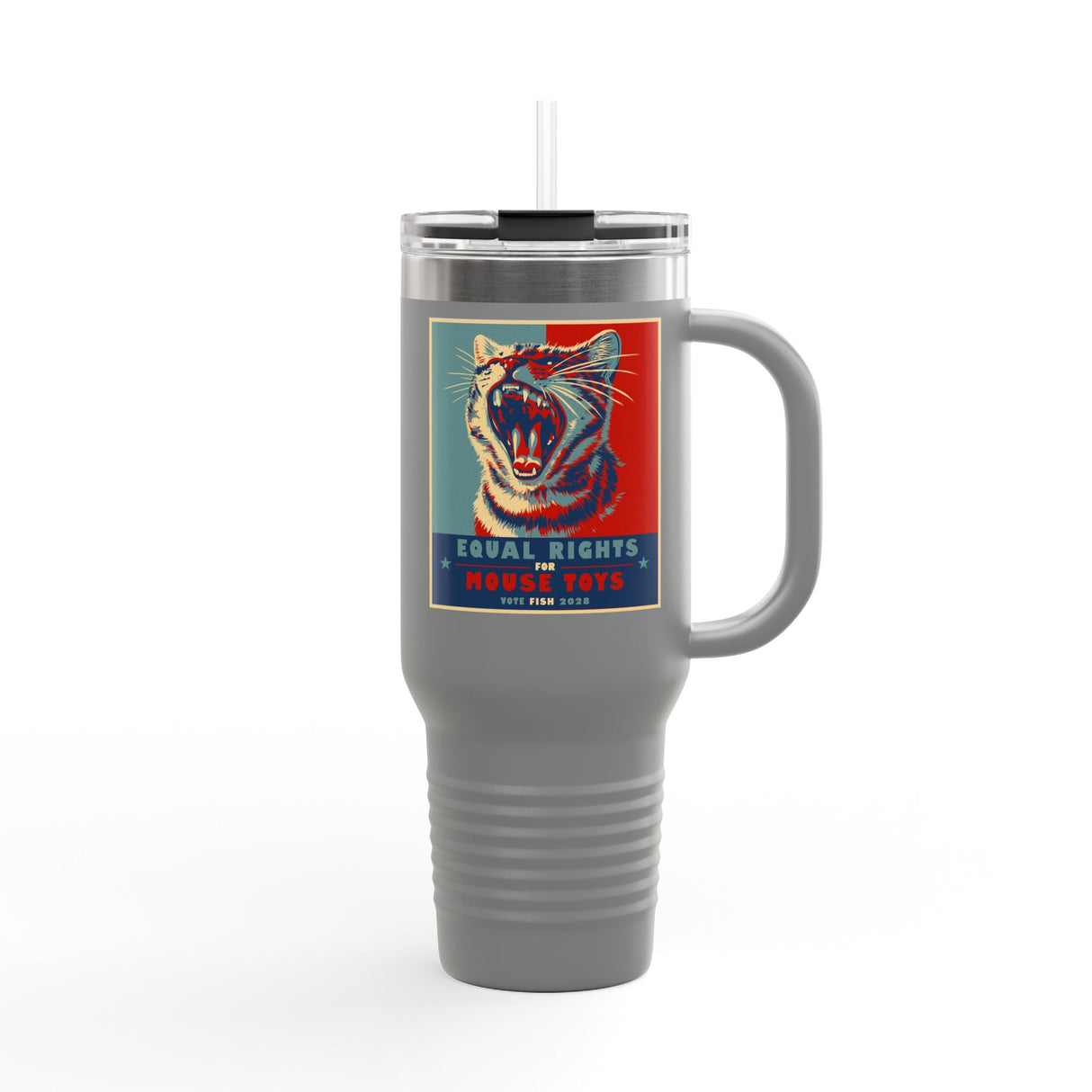 Insulated Travel Mug — "Vote Fish 2028" Funny Political Campaign Design Featuring Flounder the Purrmaid