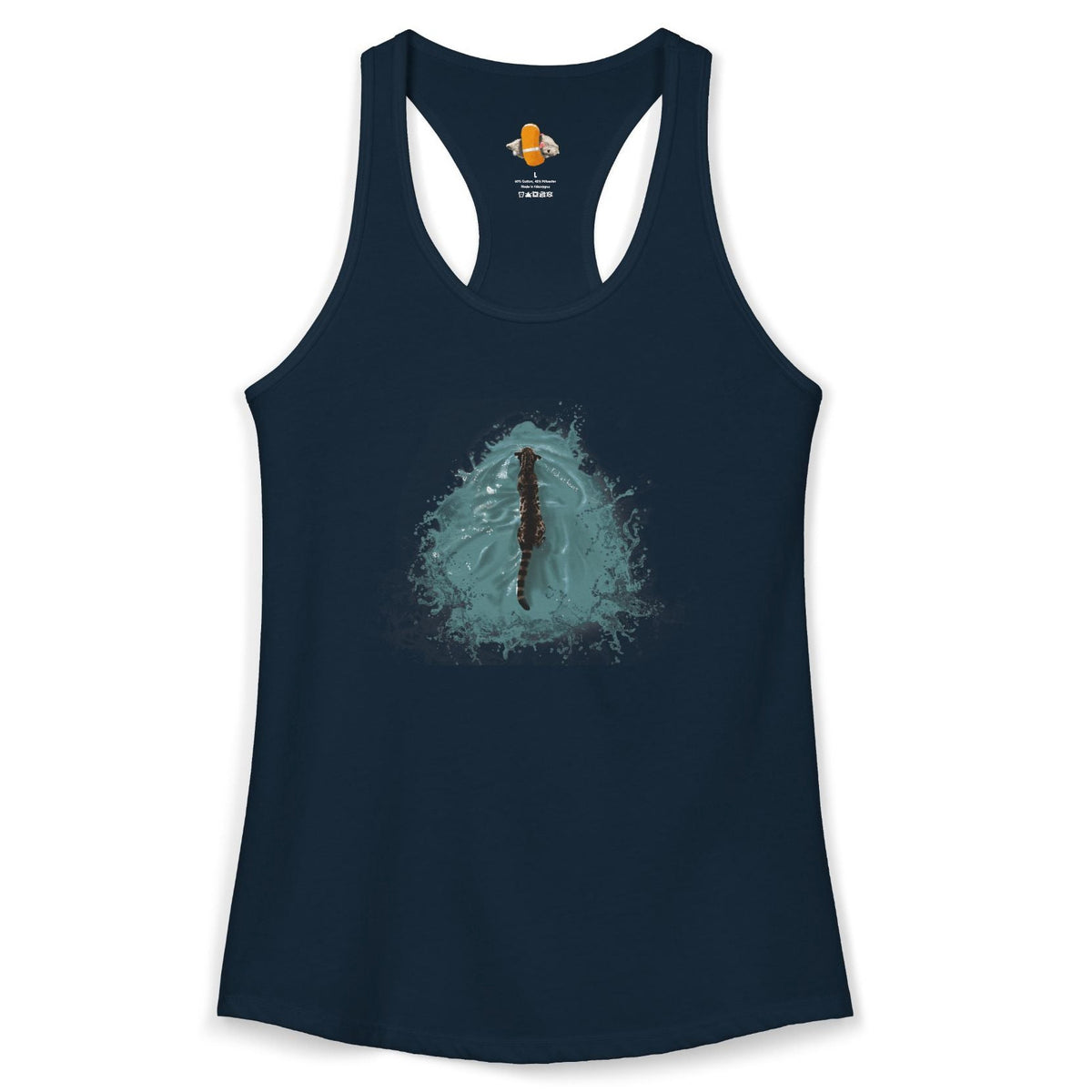 Fish at Heart Flounder Purrmaid Racerback Tank, shown in Solid Midnight Navy