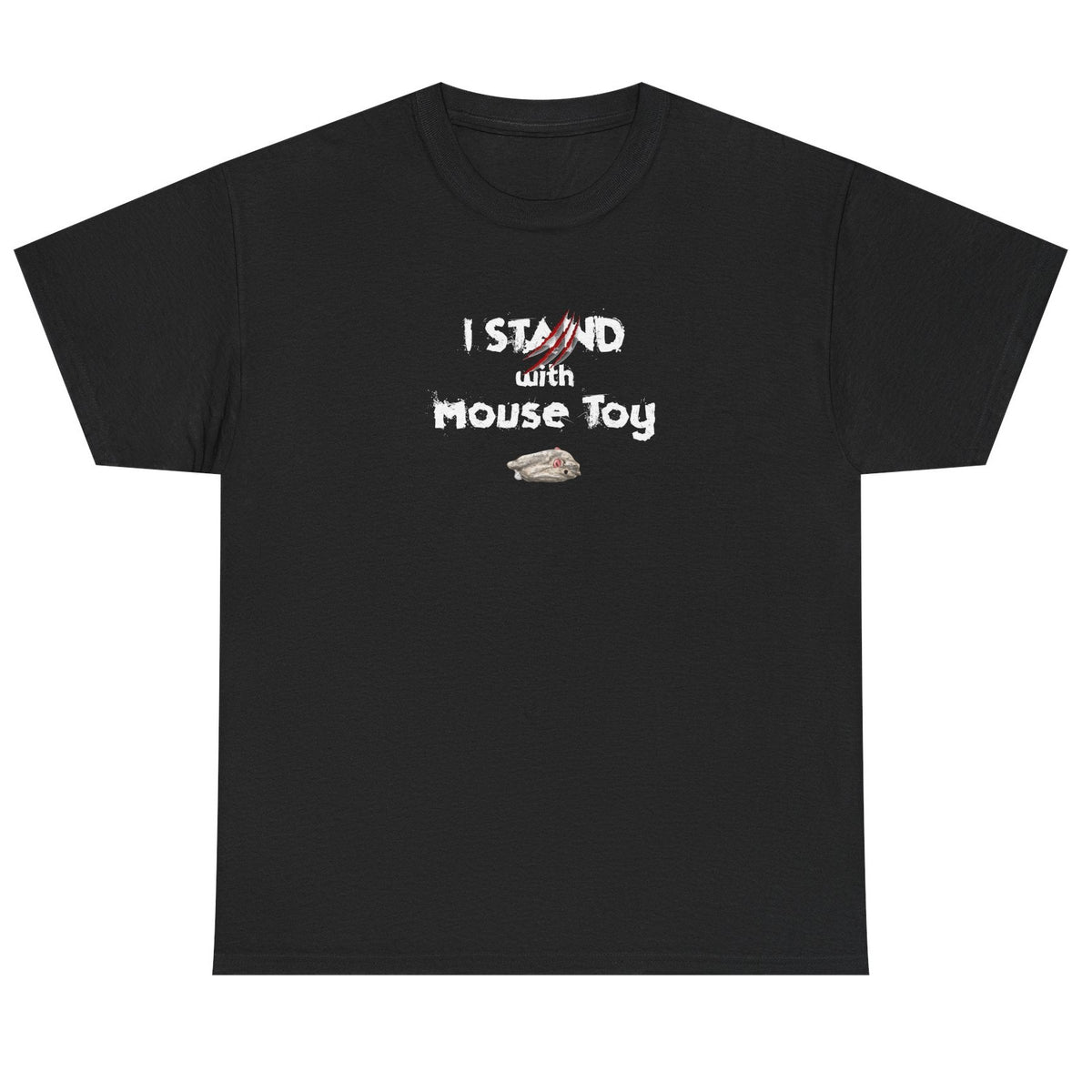 Funny Flounder "I Stand with Mouse Toy" Tee, shown in Black
