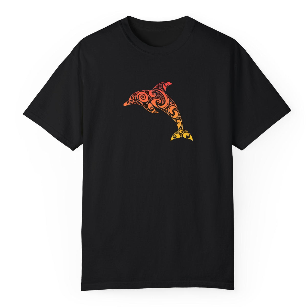 Colorful tribal dolphin t-shirt in black