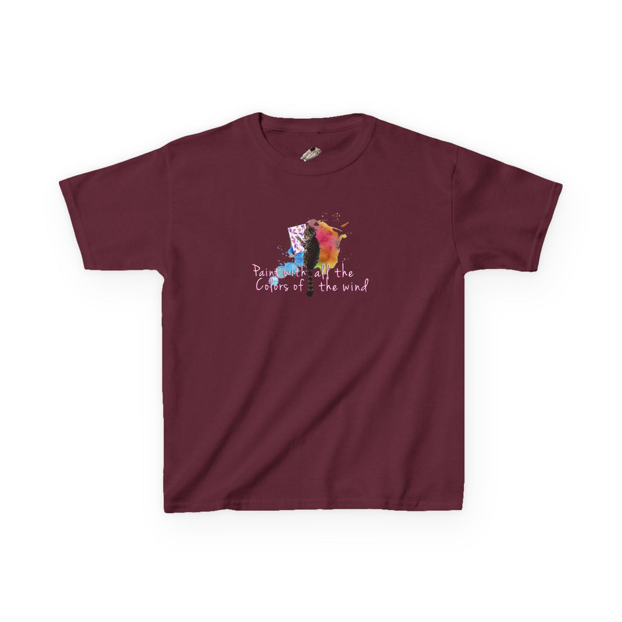 Kids Tee — “Paint With All The Colors Of The Wind” Flounder the Purrcasso Kids T-Shirt