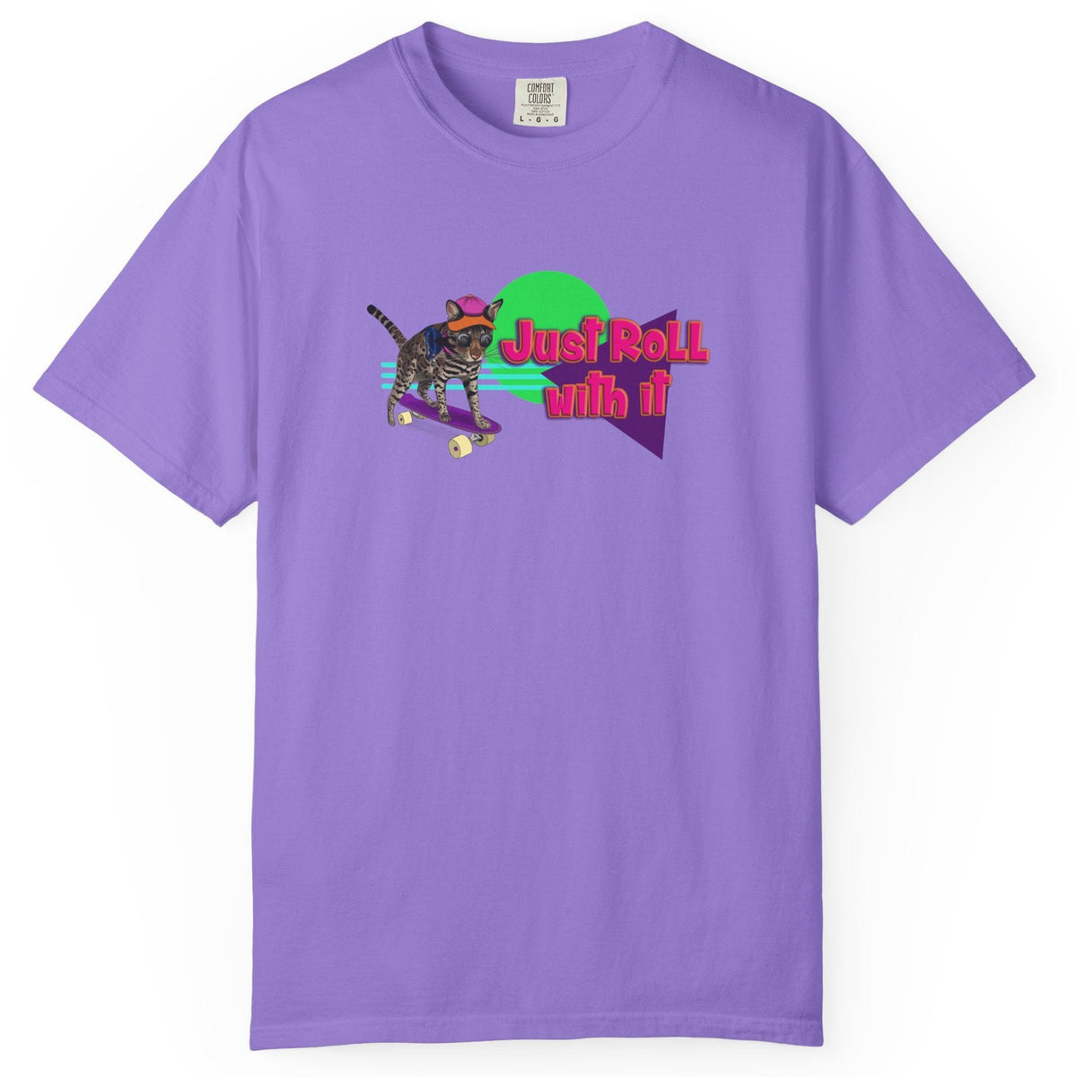 Graphic Tee - Just Roll with it featuring Flounder the Purrmaid, shown in Violet