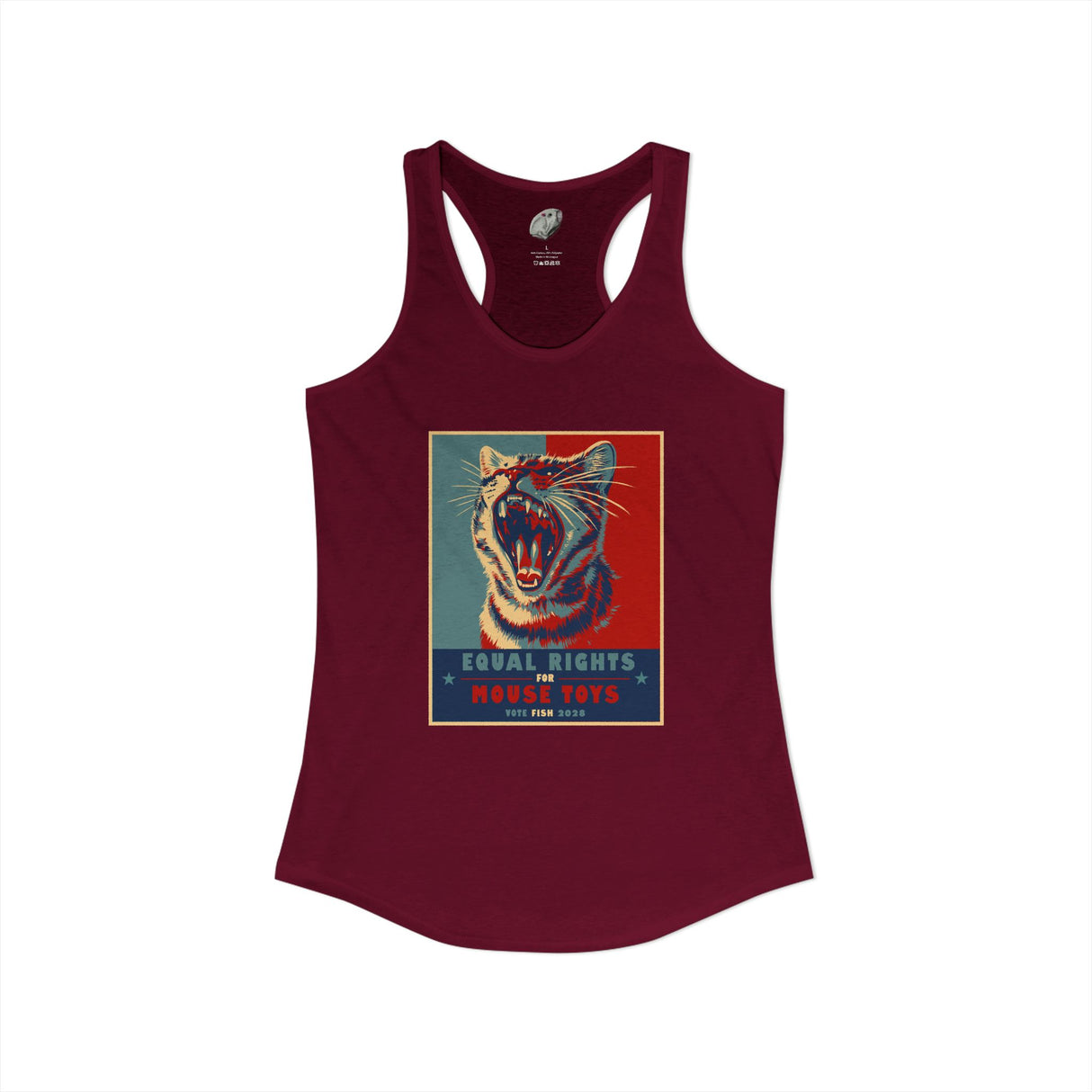 Vote Fish 2028 Racerback Tank — "Equal Rights for Mouse Toys" Purrmaid Funny Campaign