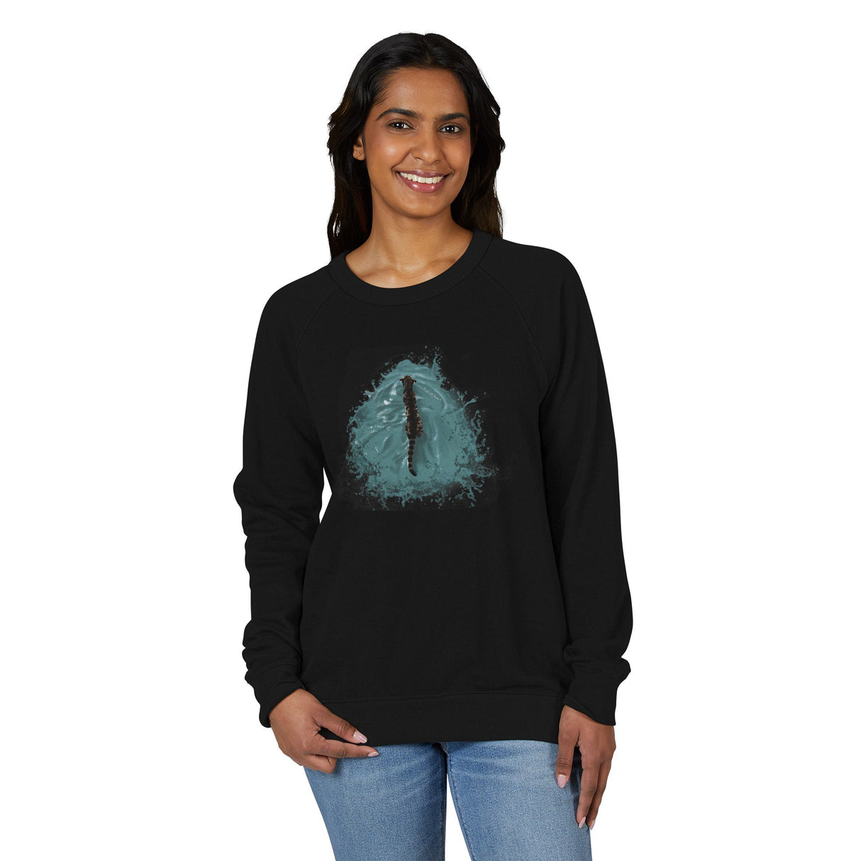 Flounder the Purrmaid Raglan Crewneck — "Fish at Heart" French Terry