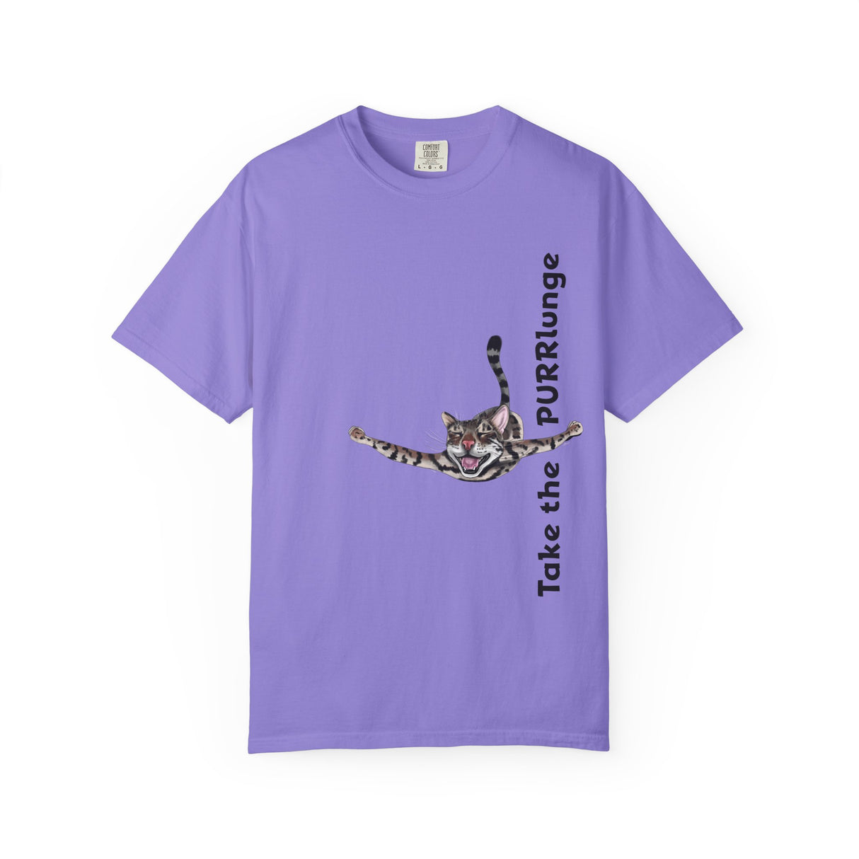 Purr-lunge Unisex T-shirt with Flounder the Purrmaid Design