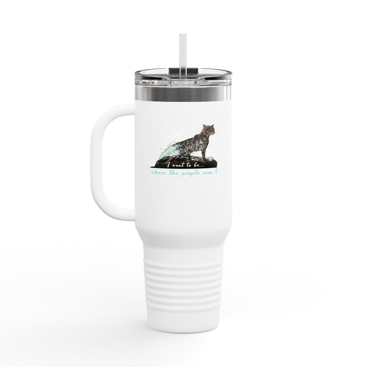 40oz Insulated Travel Mug — 'I Want to Be Where the People Aren't' Purrmaid Design