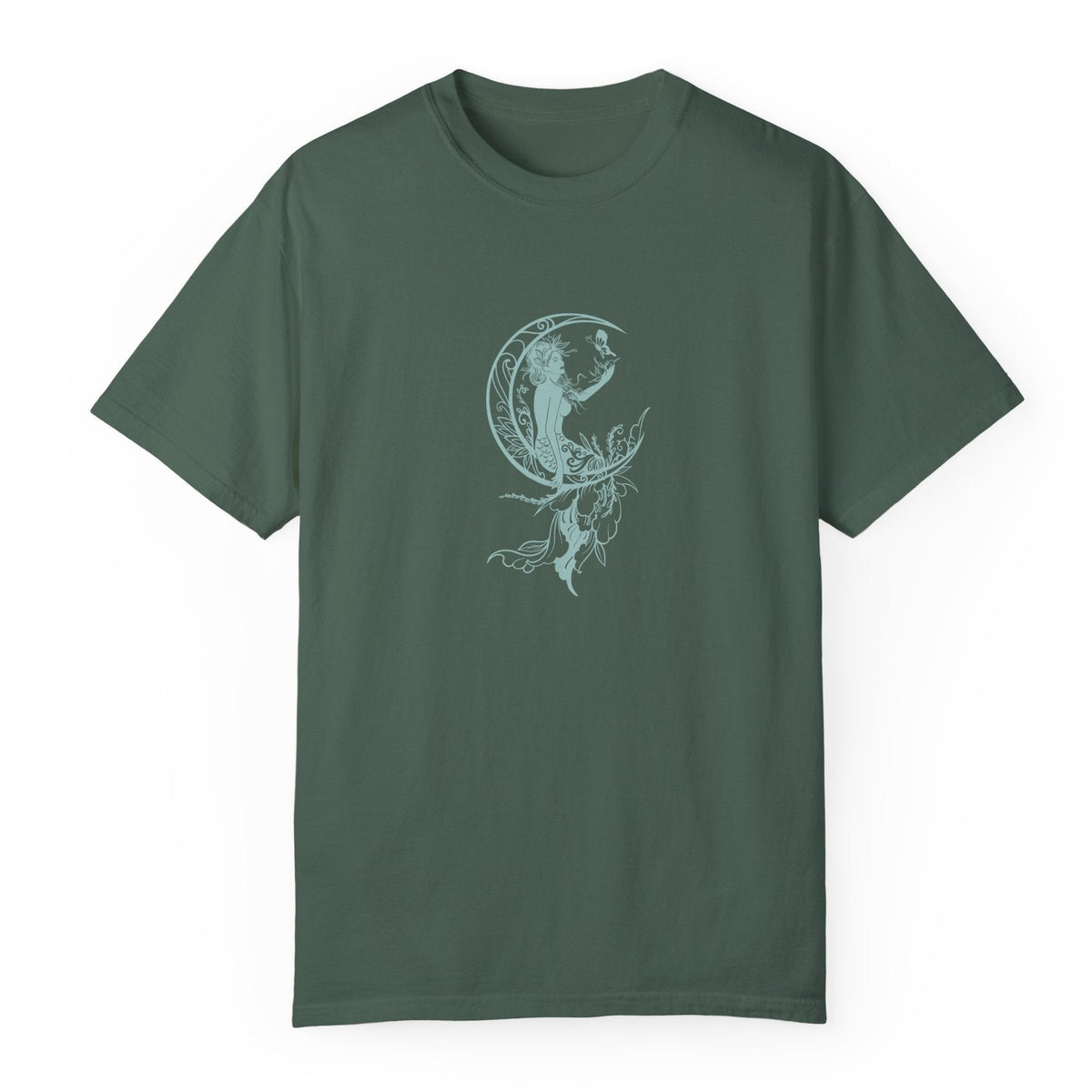 Boho mermaid moon t-shirt in blue spruce