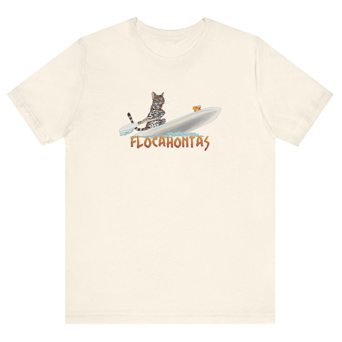 Flocahontas Unisex Tee - Flounder the Purrmaid with Mouse Toy Design, shown in Natural