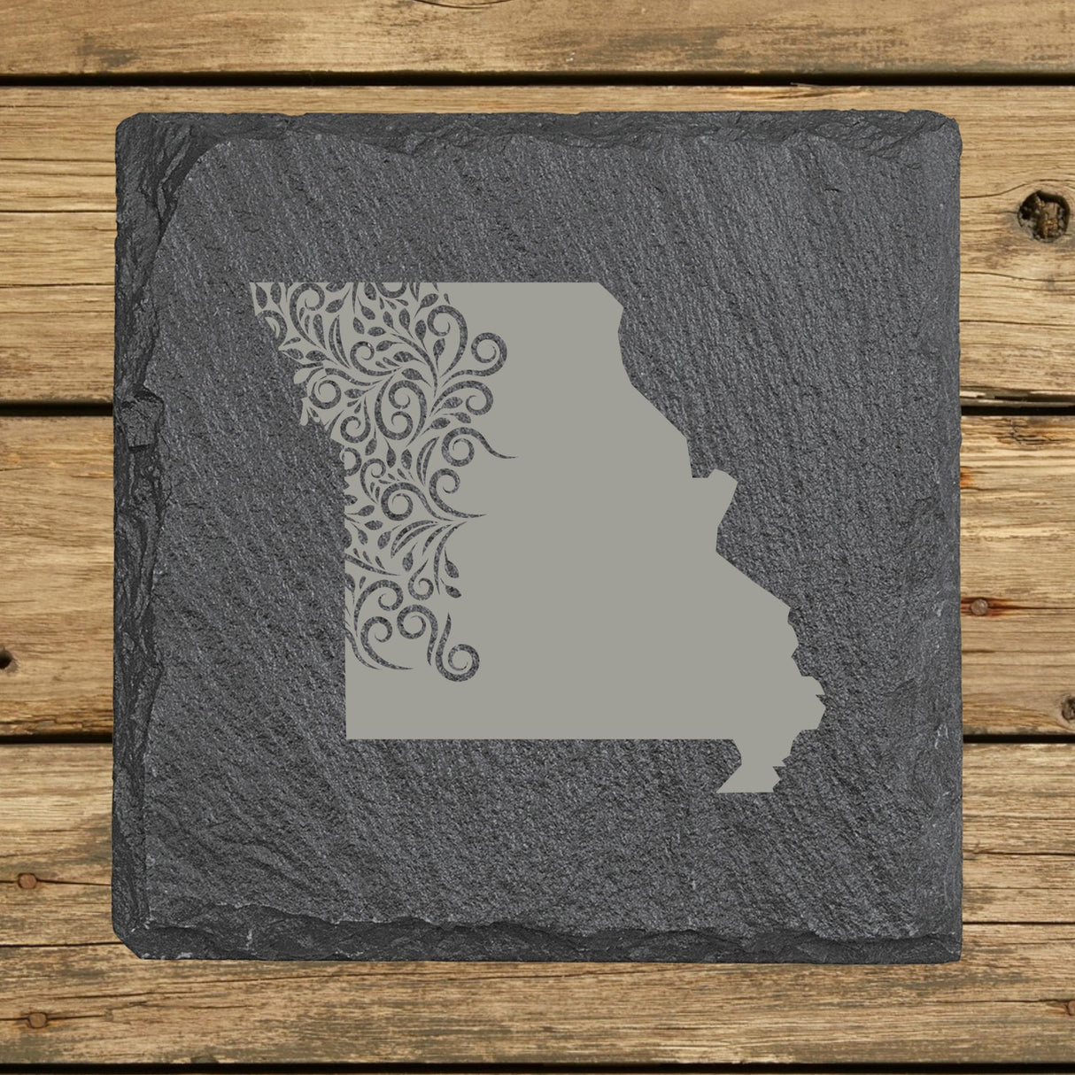 Missouri Slate Coaster Set – Engraved Natural Stone (Set of 4)