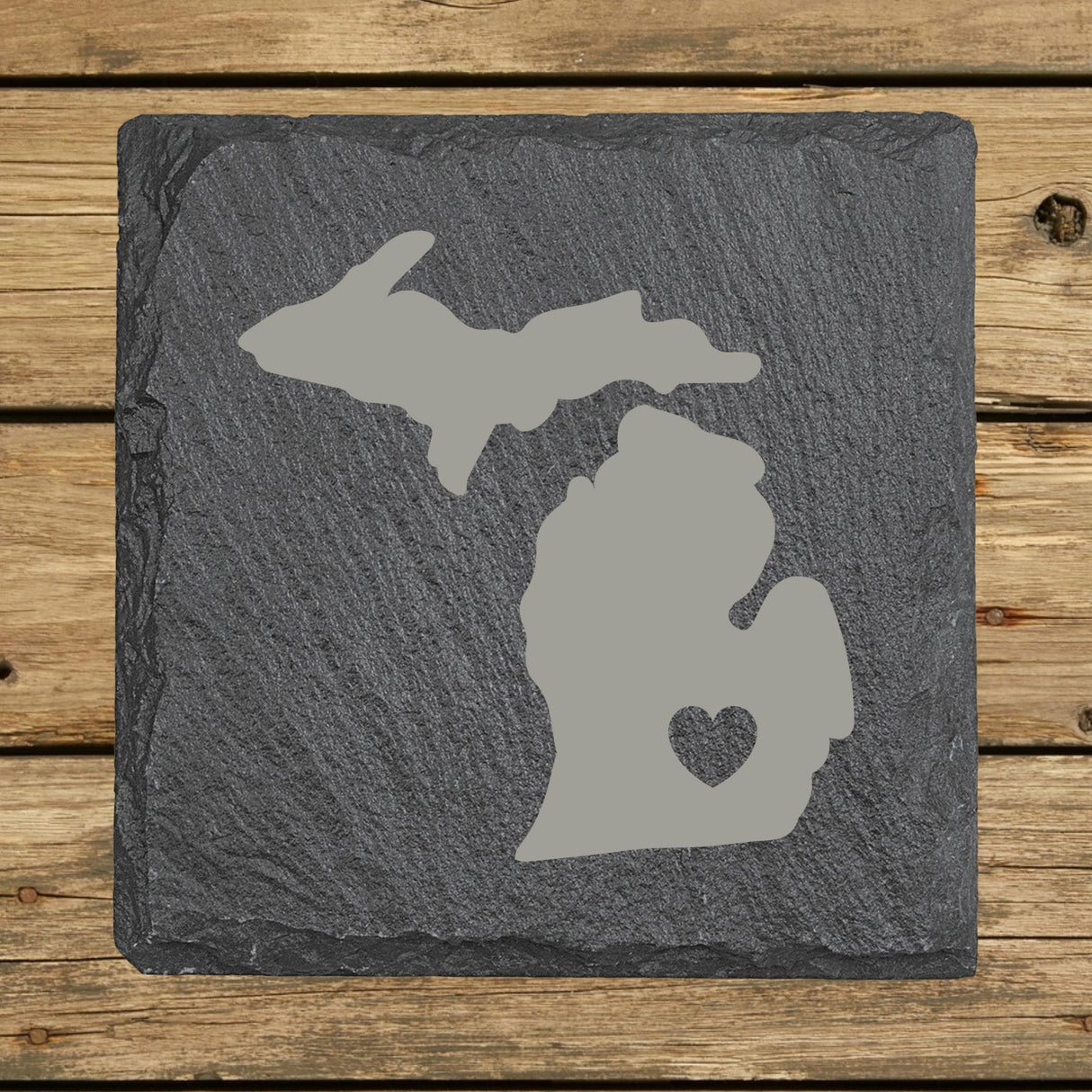 Michigan Slate Coaster Set – Engraved Natural Stone (Set of 4)