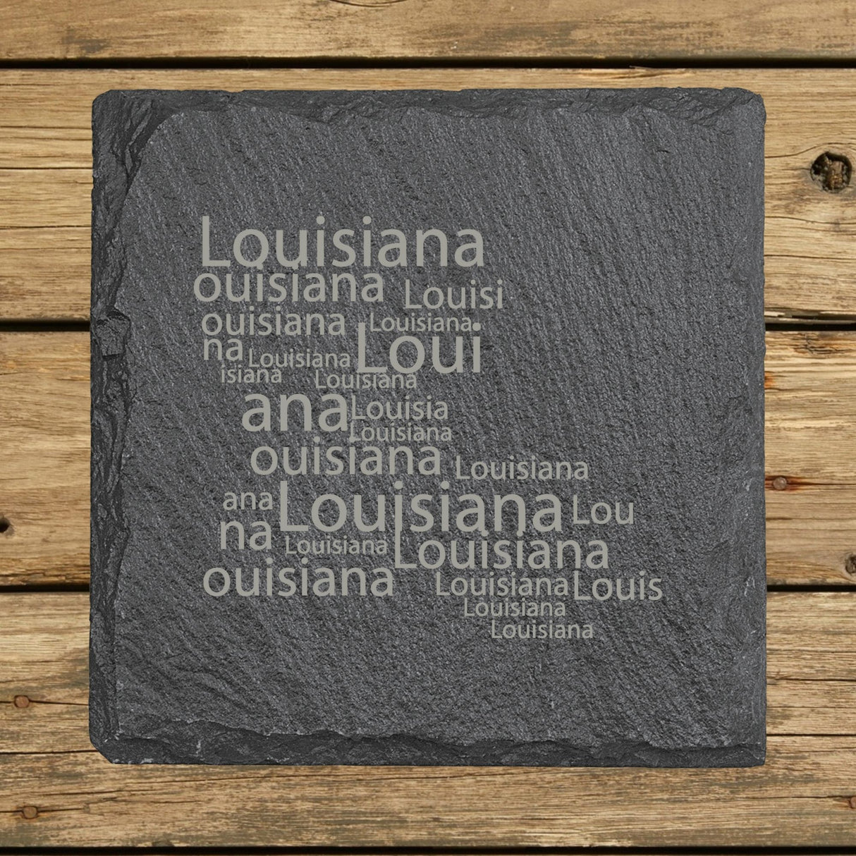 Louisiana Slate Coaster Set – Engraved Natural Stone (Set of 4)