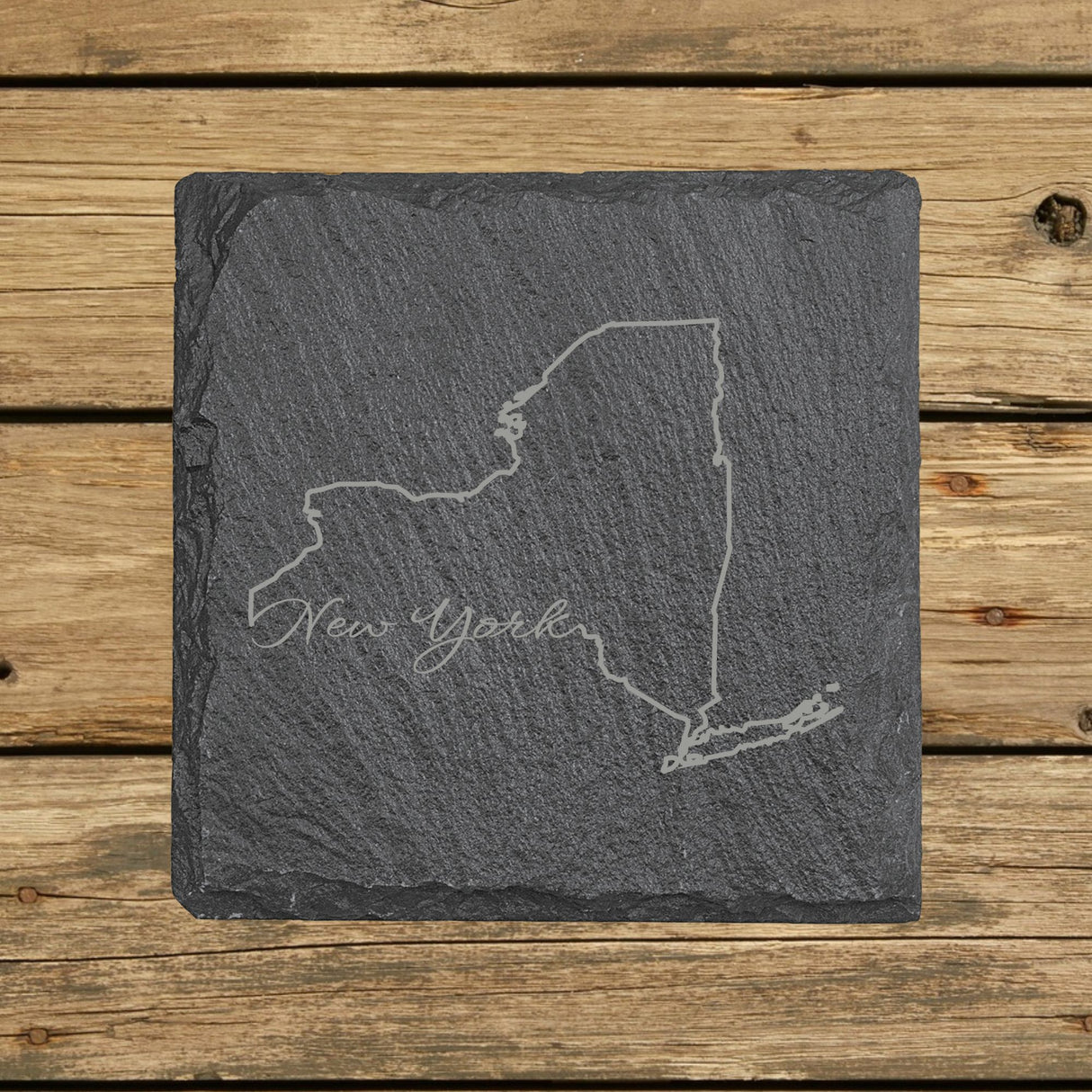 New York Slate Coaster Set – Engraved Natural Stone (Set of 4)