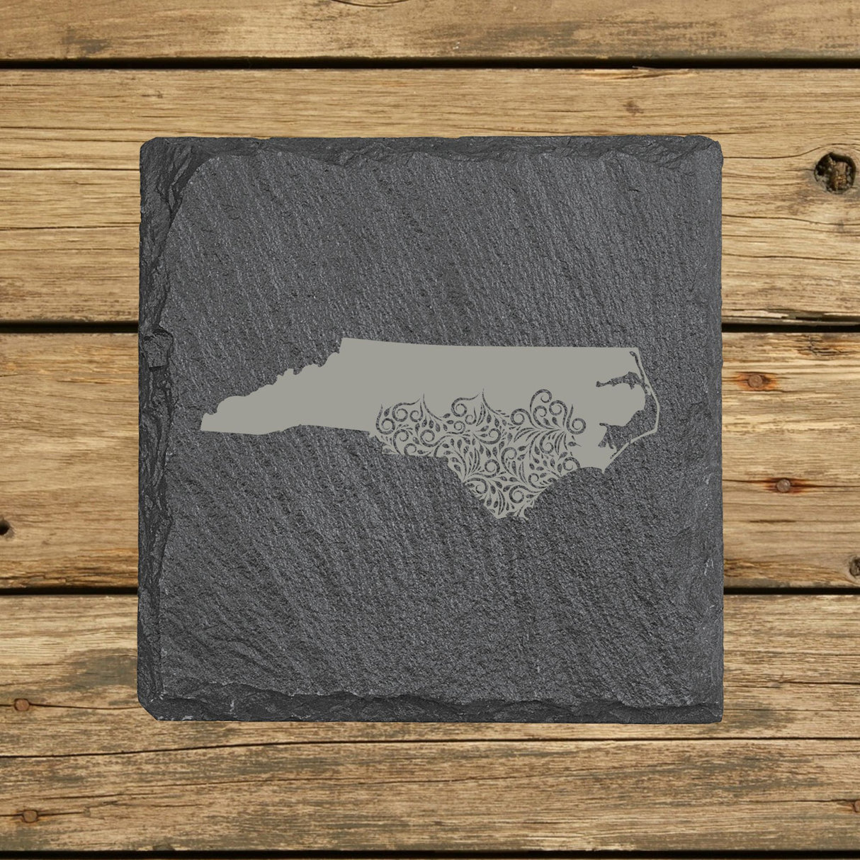 North Carolina Slate Coaster Set – Engraved Natural Stone (Set of 4)