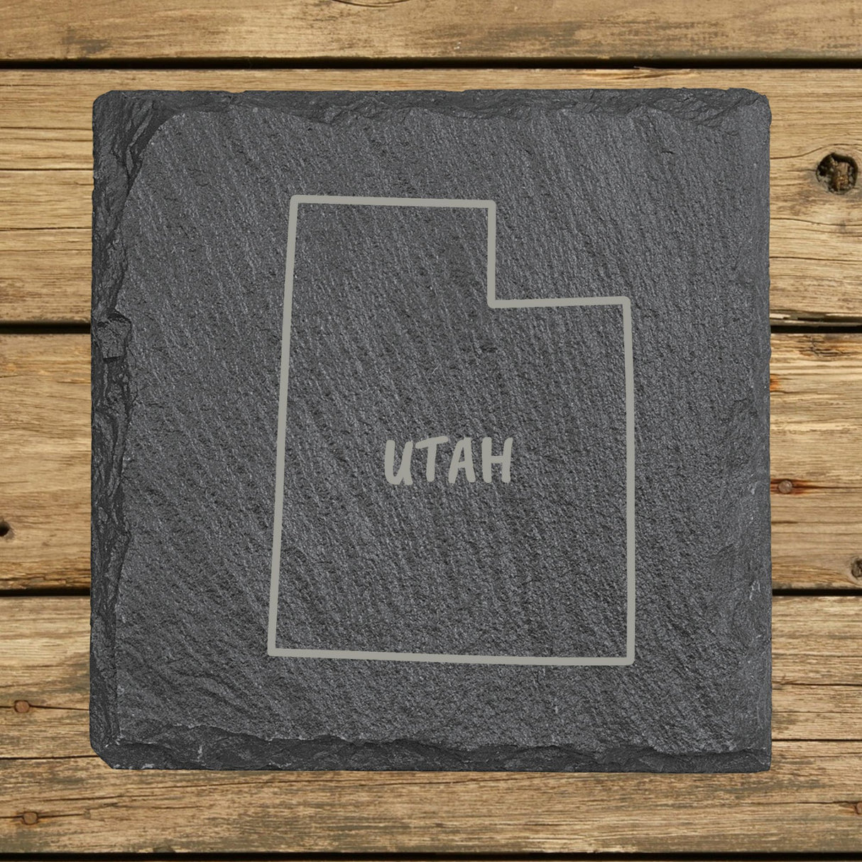 Utah Slate Coaster Set – Engraved Natural Stone (Set of 4)