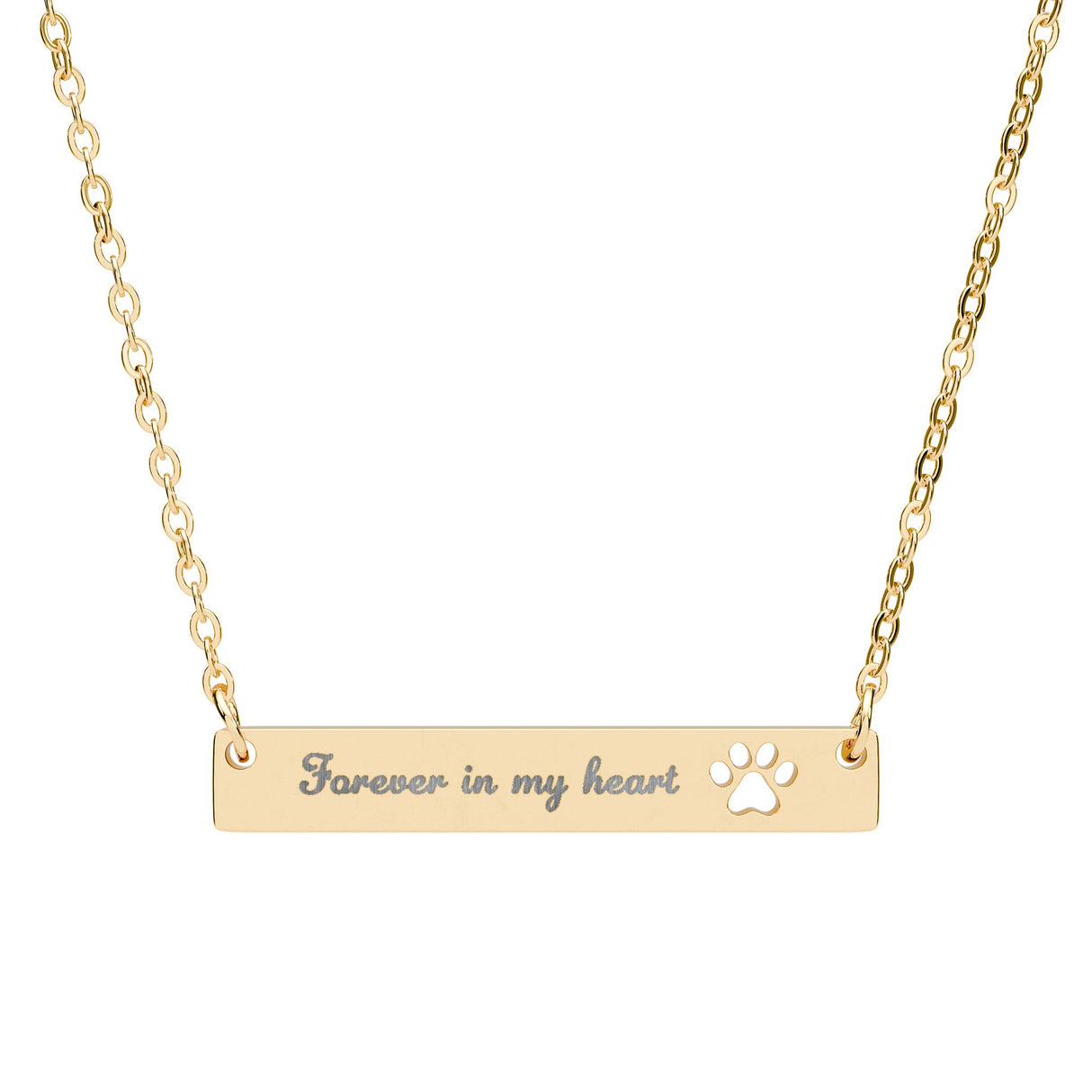 Fiki's Paw Bar Necklace — "Forever in My Heart" Pet Loss Memorial Jewelry