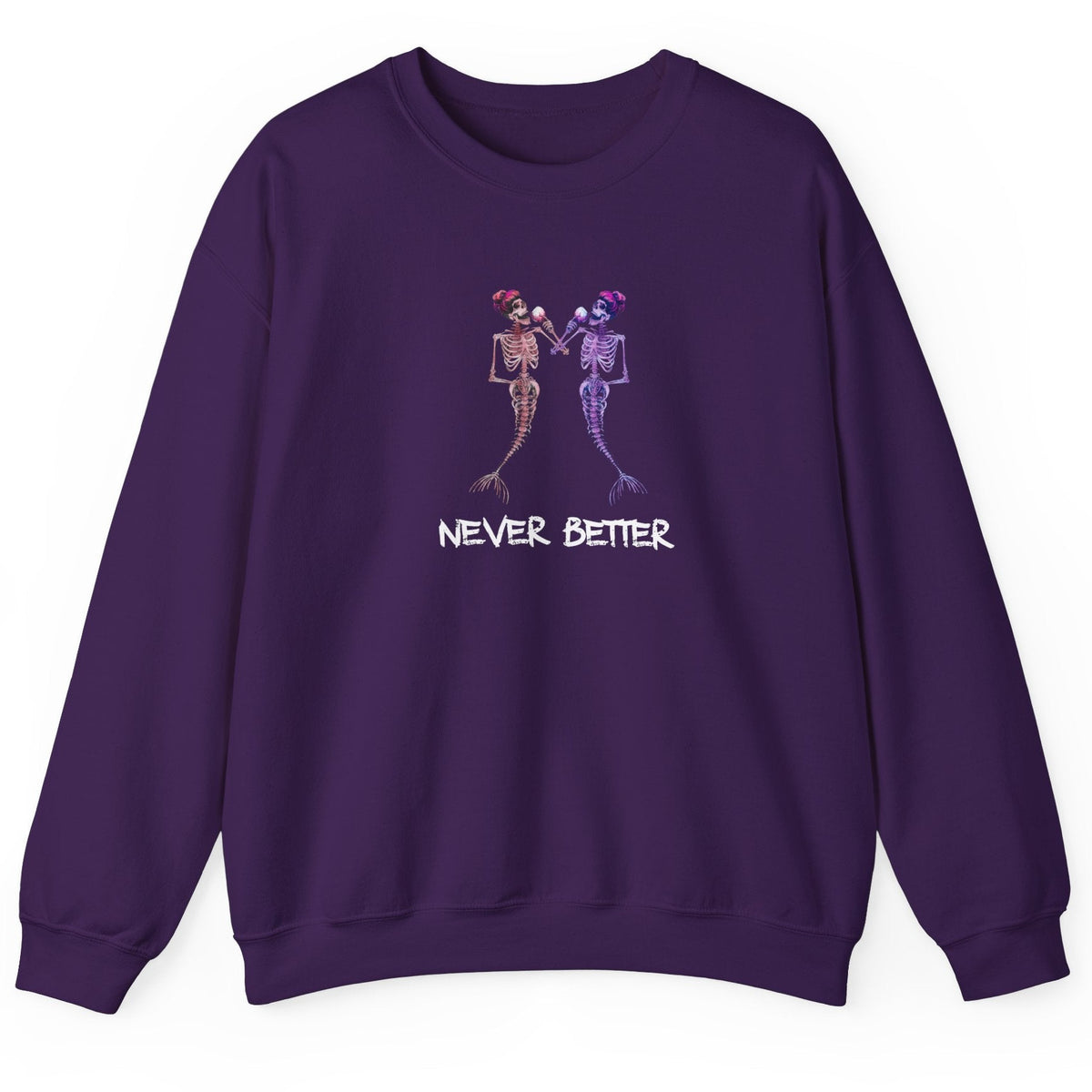 Never Better mermaid skeletons crewneck sweatshirt in purple