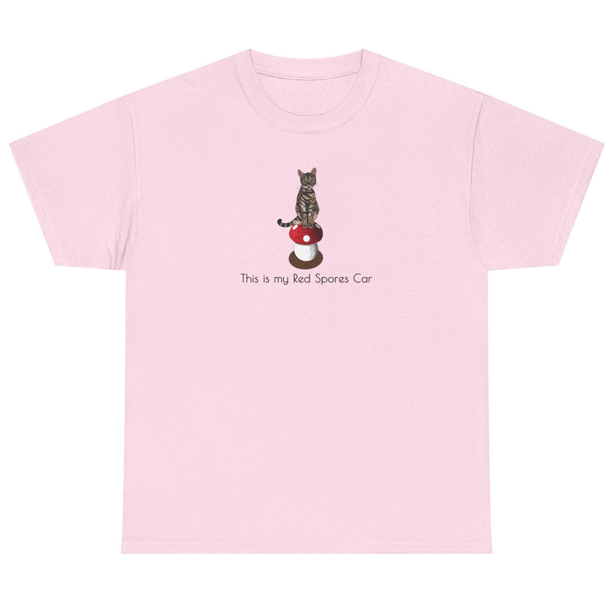 Red Spores Car Unisex Heavy Cotton Tee featuring Flounder and Mouse Toy on the Magical Mushroom, additional product photo 1