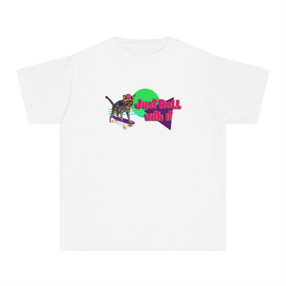 Youth Tee - Just Roll with it Flounder the Purrmaid Skateboard Design by Nina