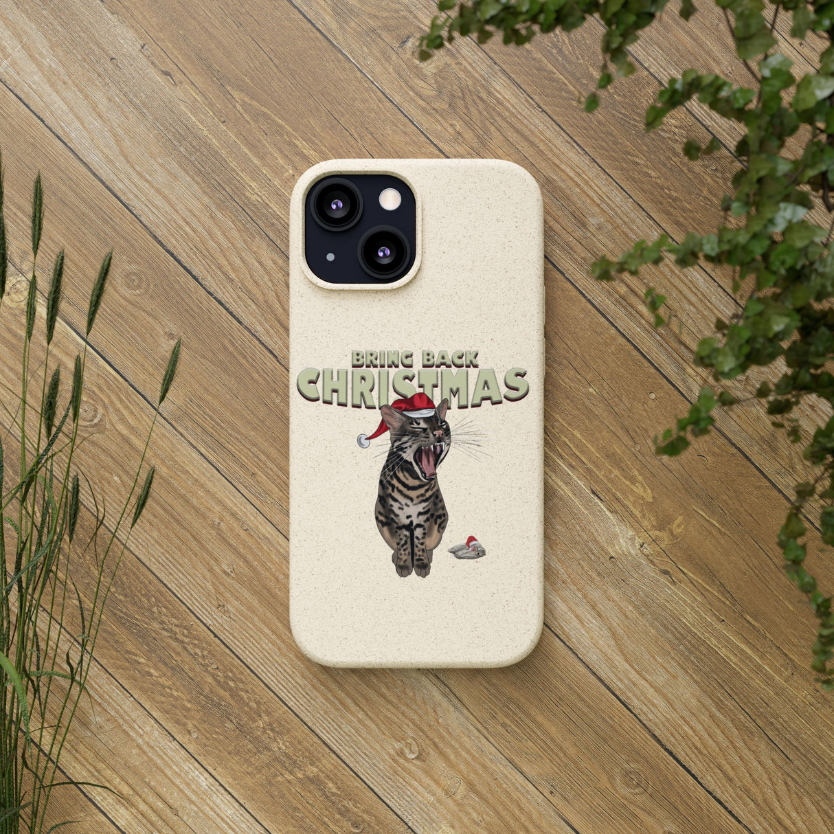Flounder Cat - Bring Back Christmas Biodegradable Phone Case – Festive & Eco-Friendly