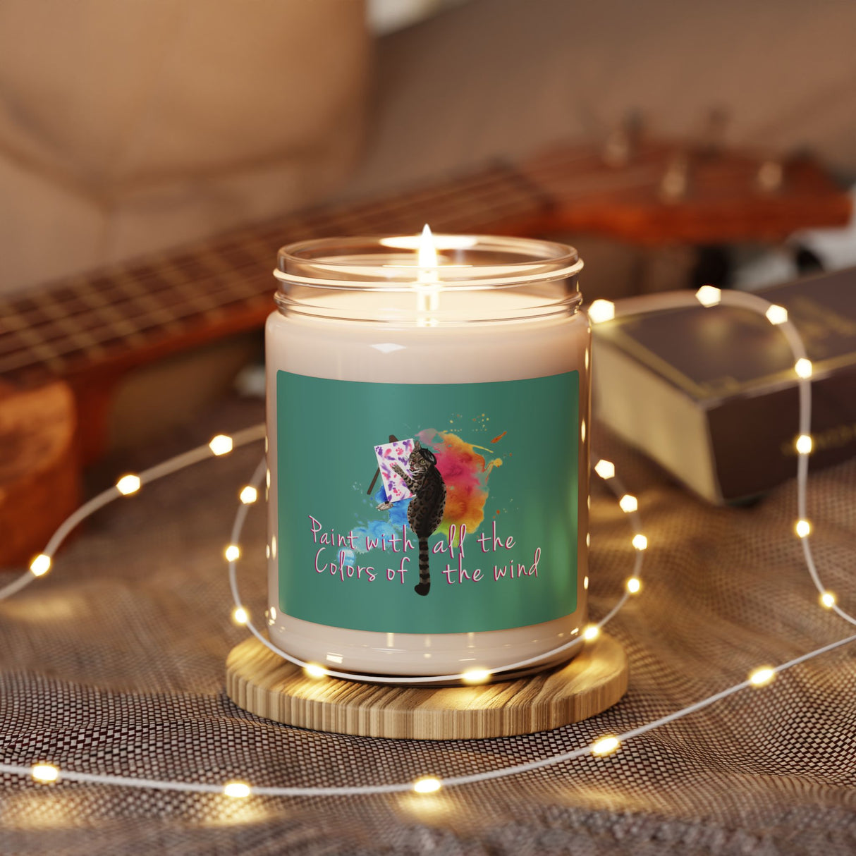 “Paint With All the Colors of the Wind” Soy Candle — Flounder the Purrcasso Art Scented Candle (9oz)